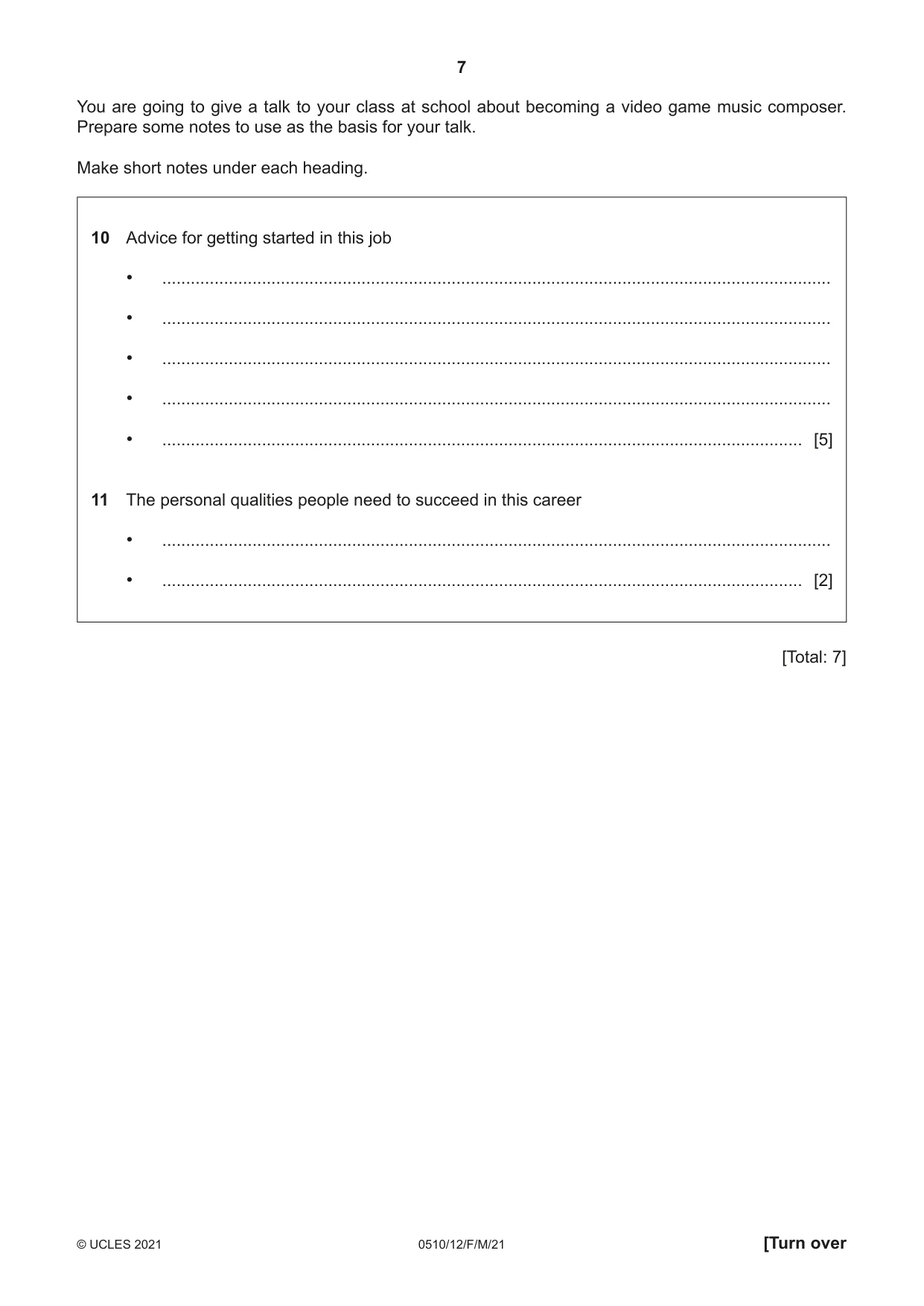 Cambridge IGCSE English - Second Language (oral endorsement) 0510 2021 Feb/March Paper 1 · Variant 2 question paper, page 7 of 16