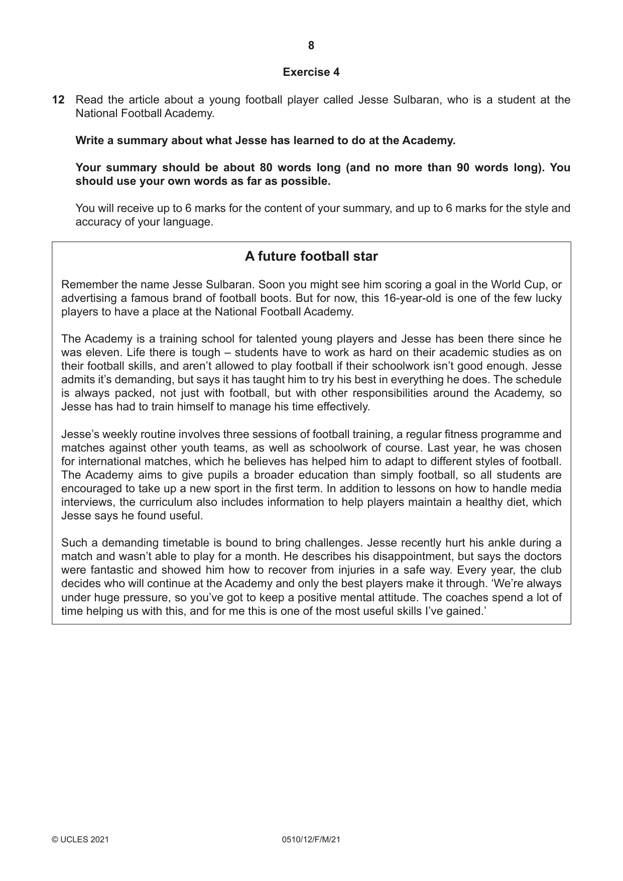 Cambridge IGCSE English - Second Language (oral endorsement) 0510 2021 Feb/March Paper 1 · Variant 2 question paper, page 8 of 16
