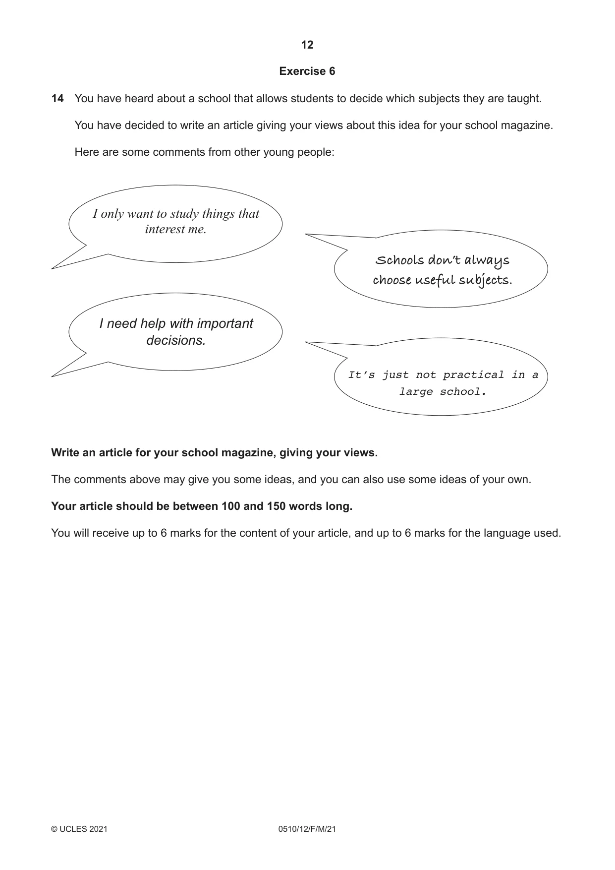 Cambridge IGCSE English - Second Language (oral endorsement) 0510 2021 Feb/March Paper 1 · Variant 2 question paper, page 12 of 16