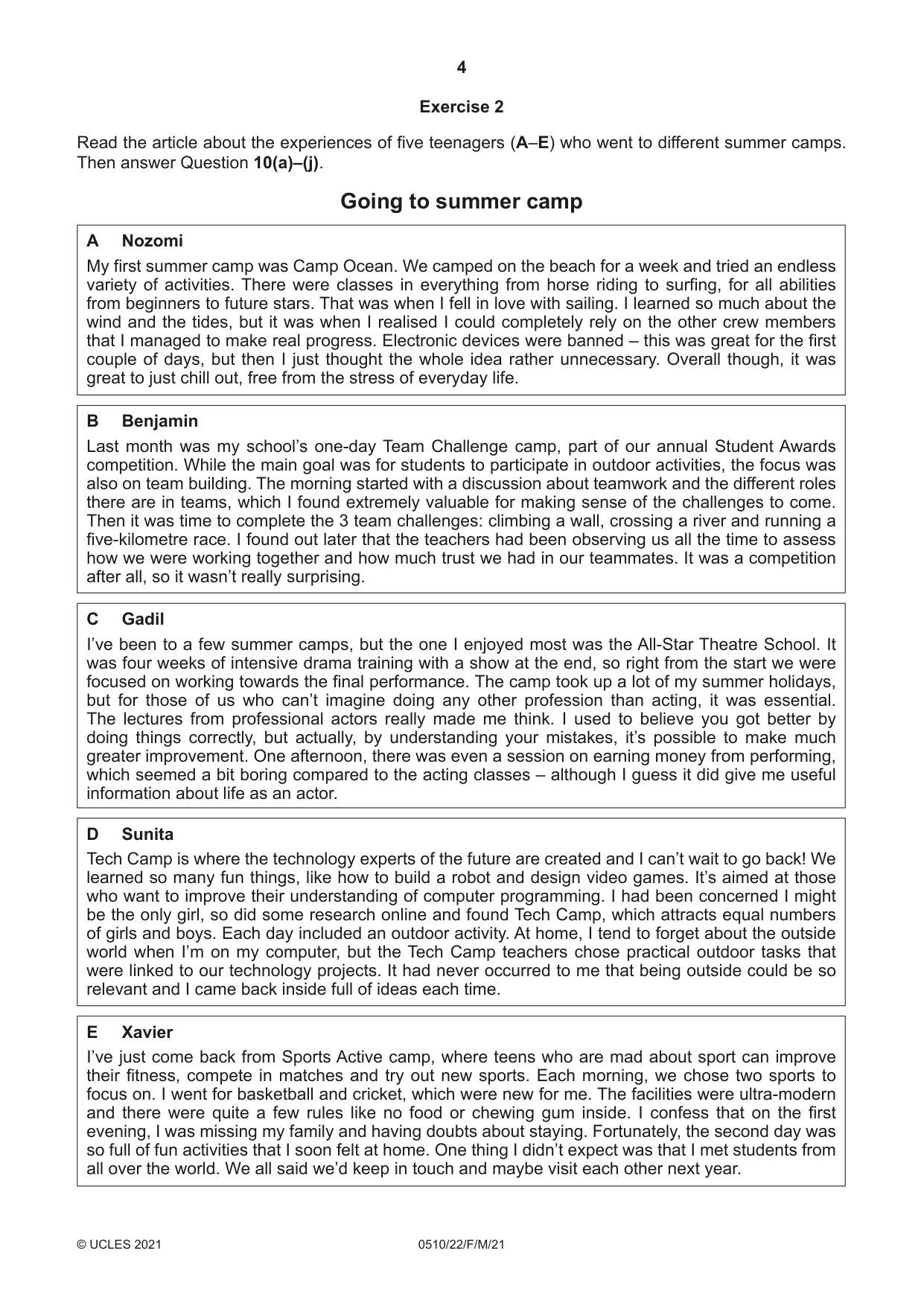Cambridge IGCSE English - Second Language (oral endorsement) 0510 2021 Feb/March Paper 2 · Variant 2 question paper, page 4 of 16