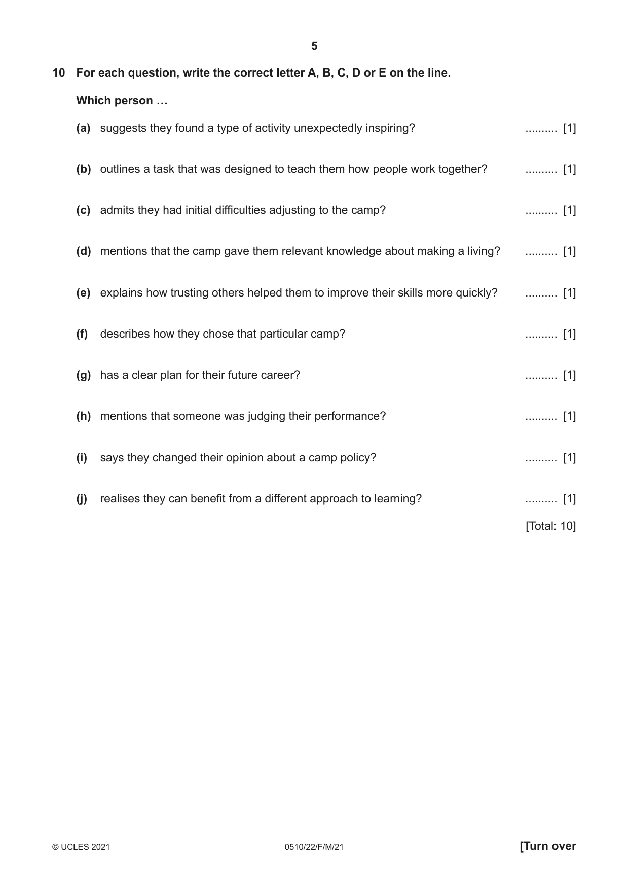 Cambridge IGCSE English - Second Language (oral endorsement) 0510 2021 Feb/March Paper 2 · Variant 2 question paper, page 5 of 16