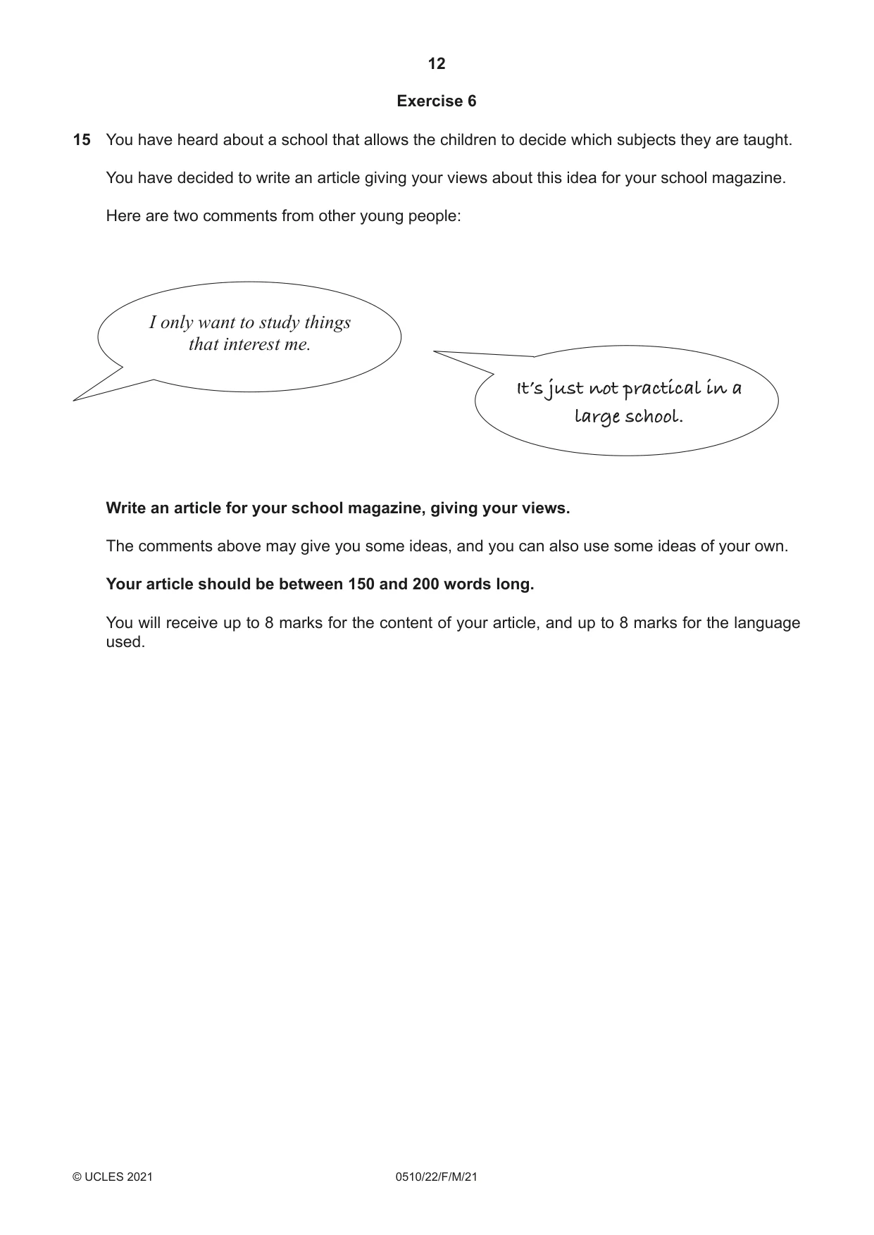 Cambridge IGCSE English - Second Language (oral endorsement) 0510 2021 Feb/March Paper 2 · Variant 2 question paper, page 12 of 16