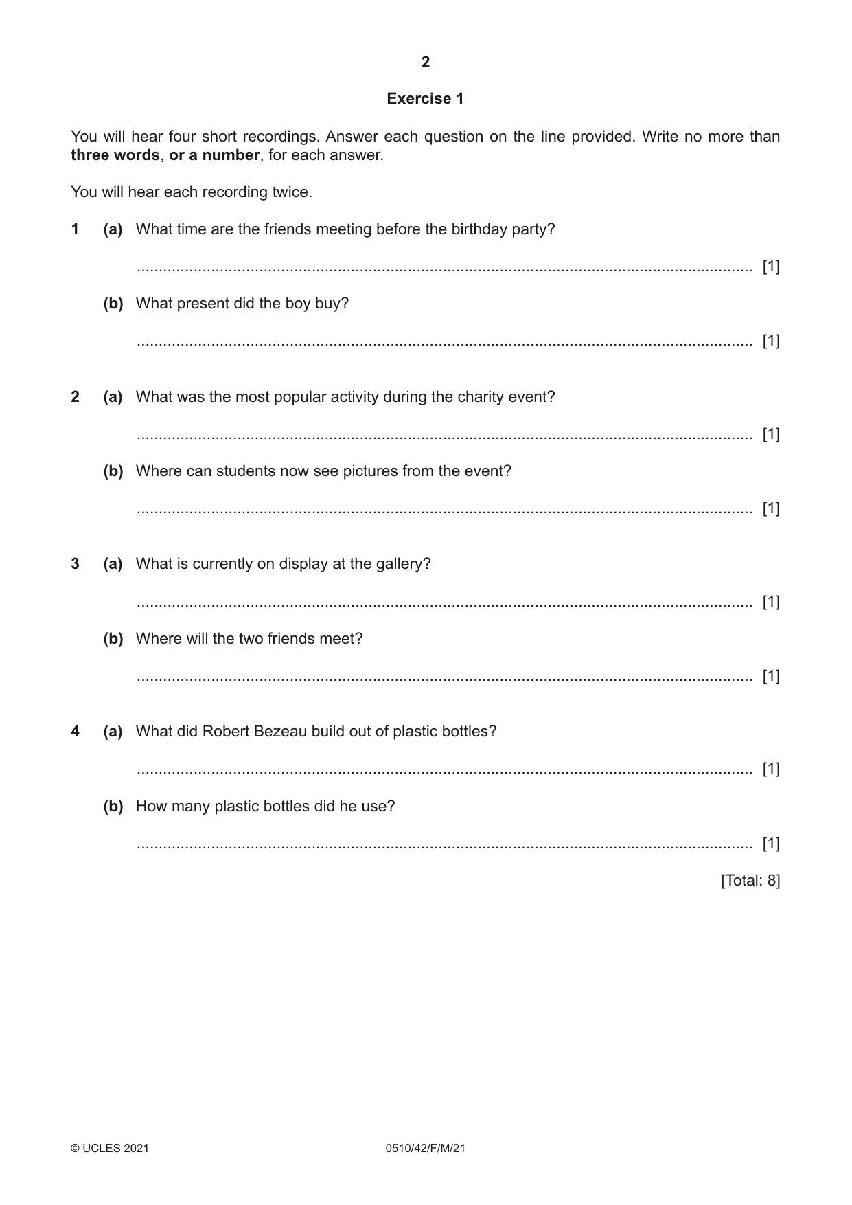 Cambridge IGCSE English - Second Language (oral endorsement) 0510 2021 Feb/March Paper 4 · Variant 2 question paper, page 2 of 12