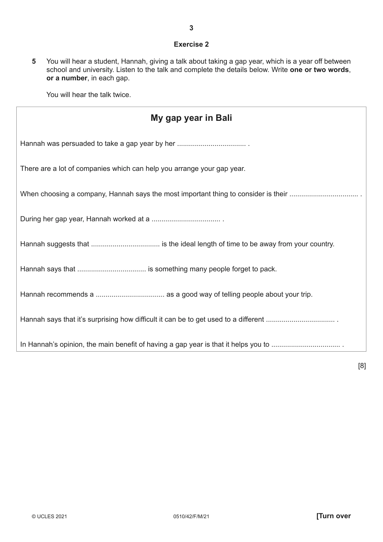 Cambridge IGCSE English - Second Language (oral endorsement) 0510 2021 Feb/March Paper 4 · Variant 2 question paper, page 3 of 12
