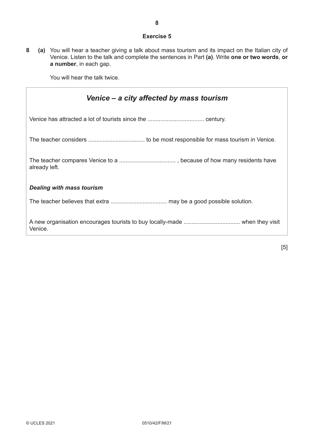 Cambridge IGCSE English - Second Language (oral endorsement) 0510 2021 Feb/March Paper 4 · Variant 2 question paper, page 8 of 12