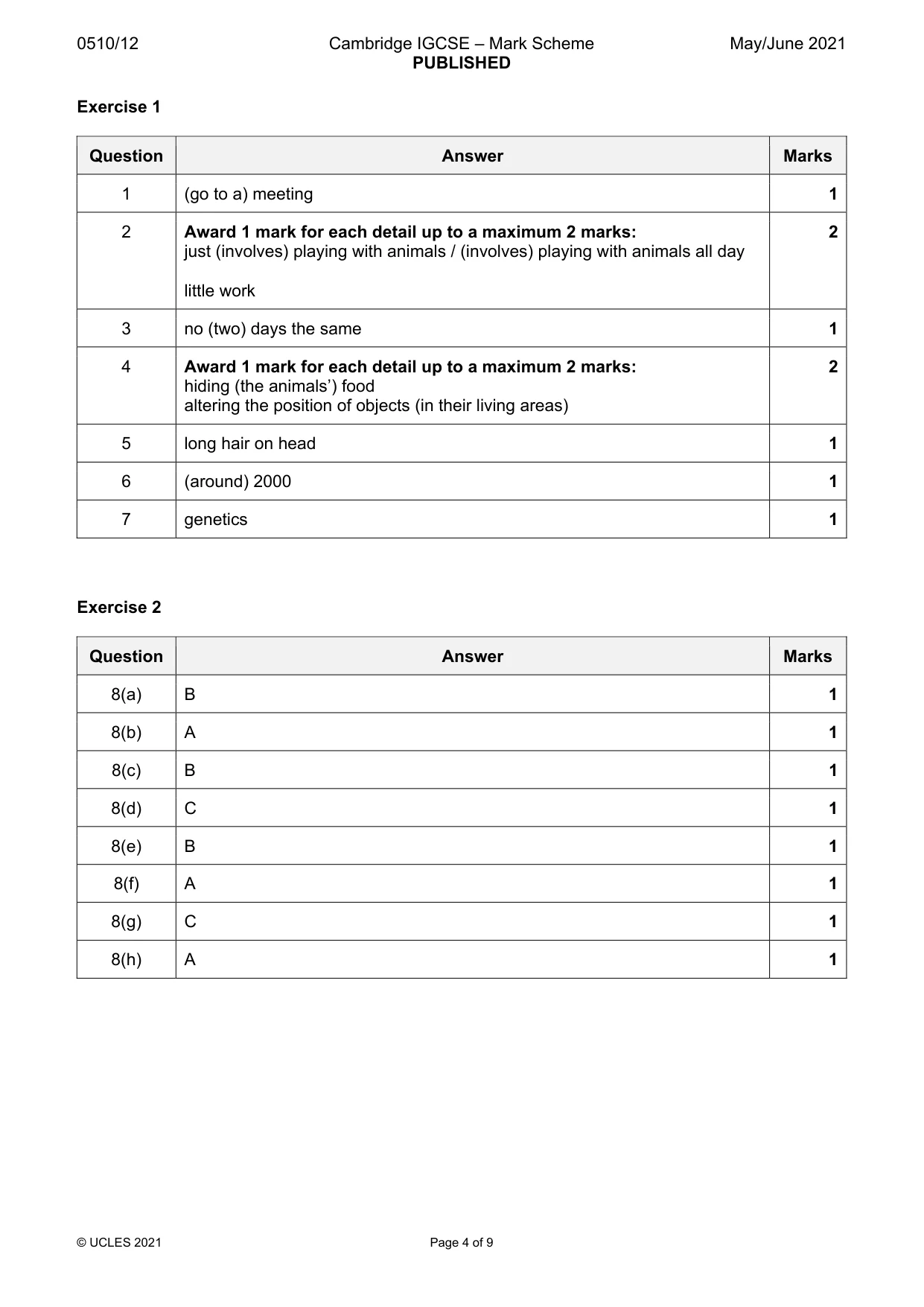 Mark scheme, page 4 of 9