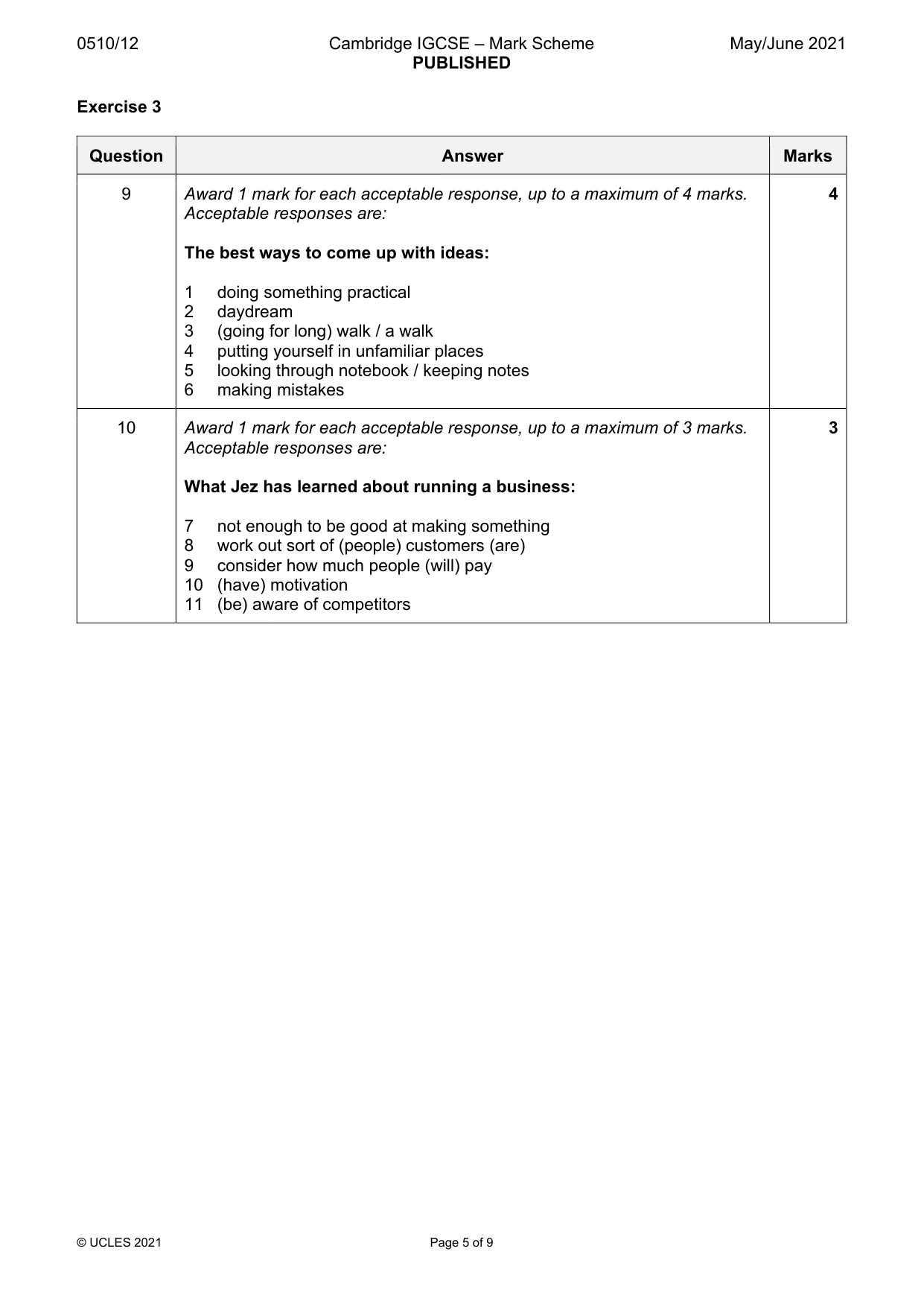 Mark scheme, page 5 of 9
