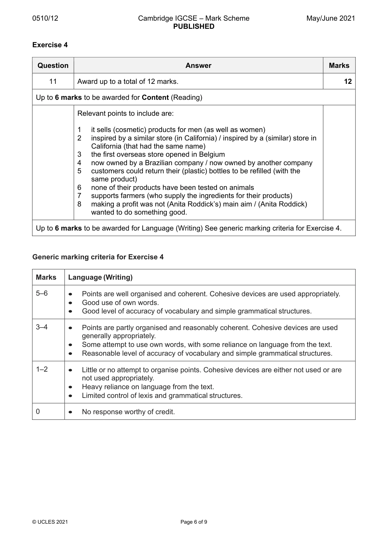 Mark scheme, page 6 of 9