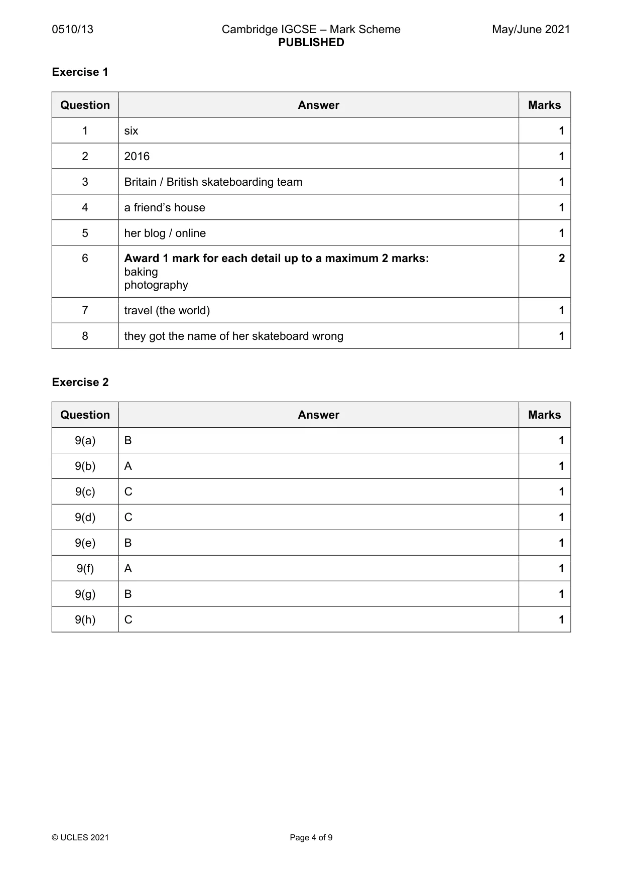 Mark scheme, page 4 of 9