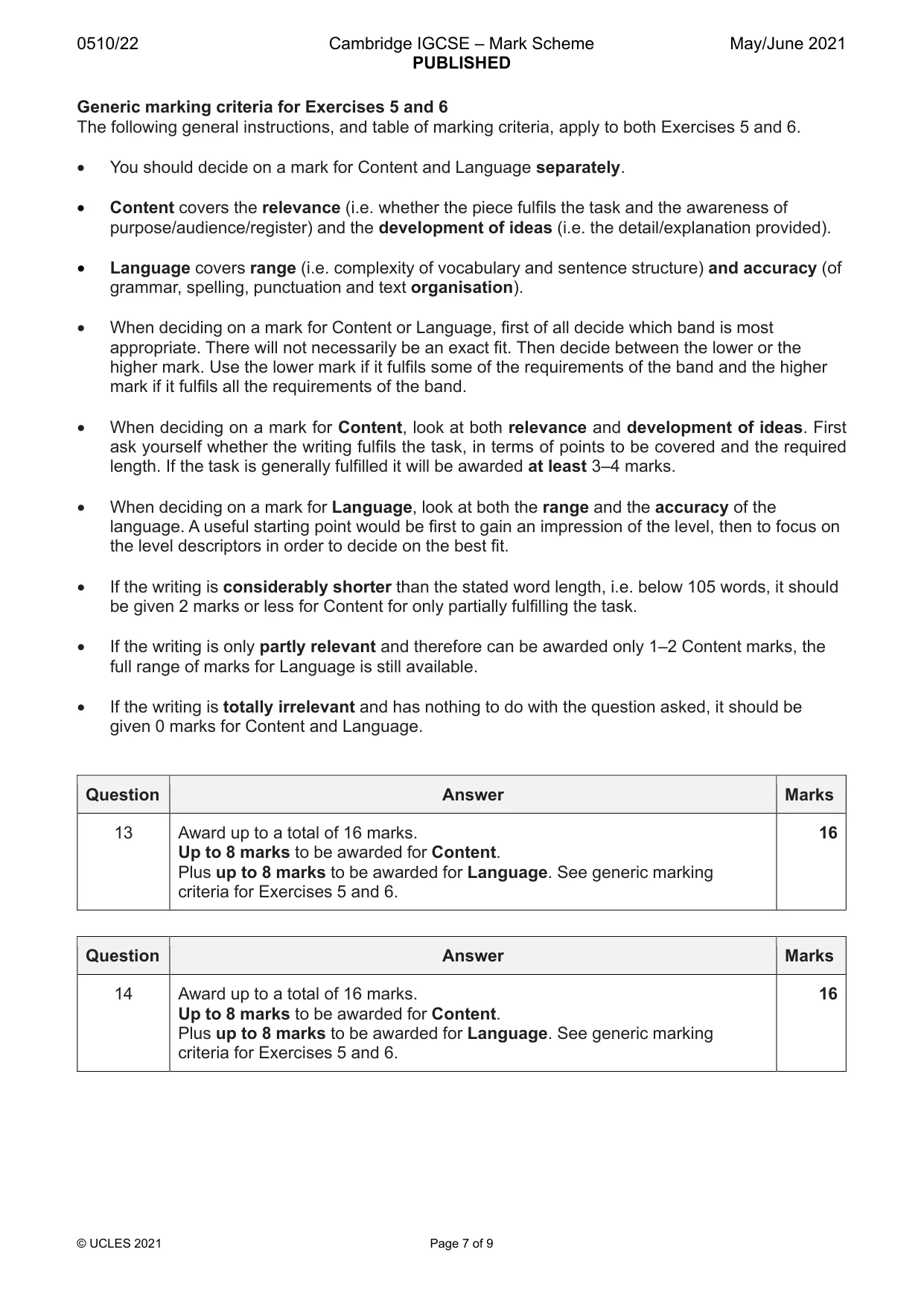 Mark scheme, page 7 of 9
