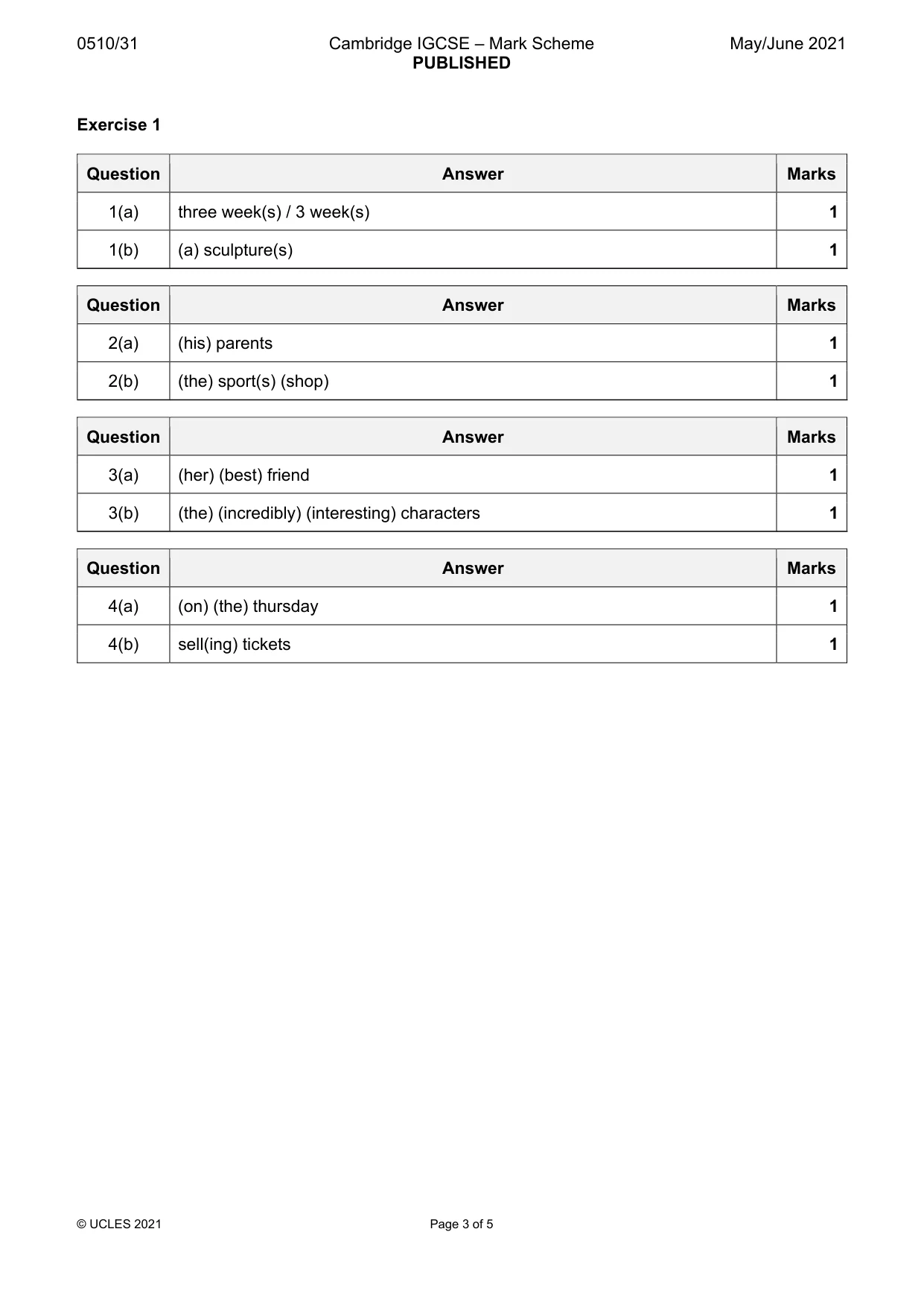 Mark scheme, page 3 of 5
