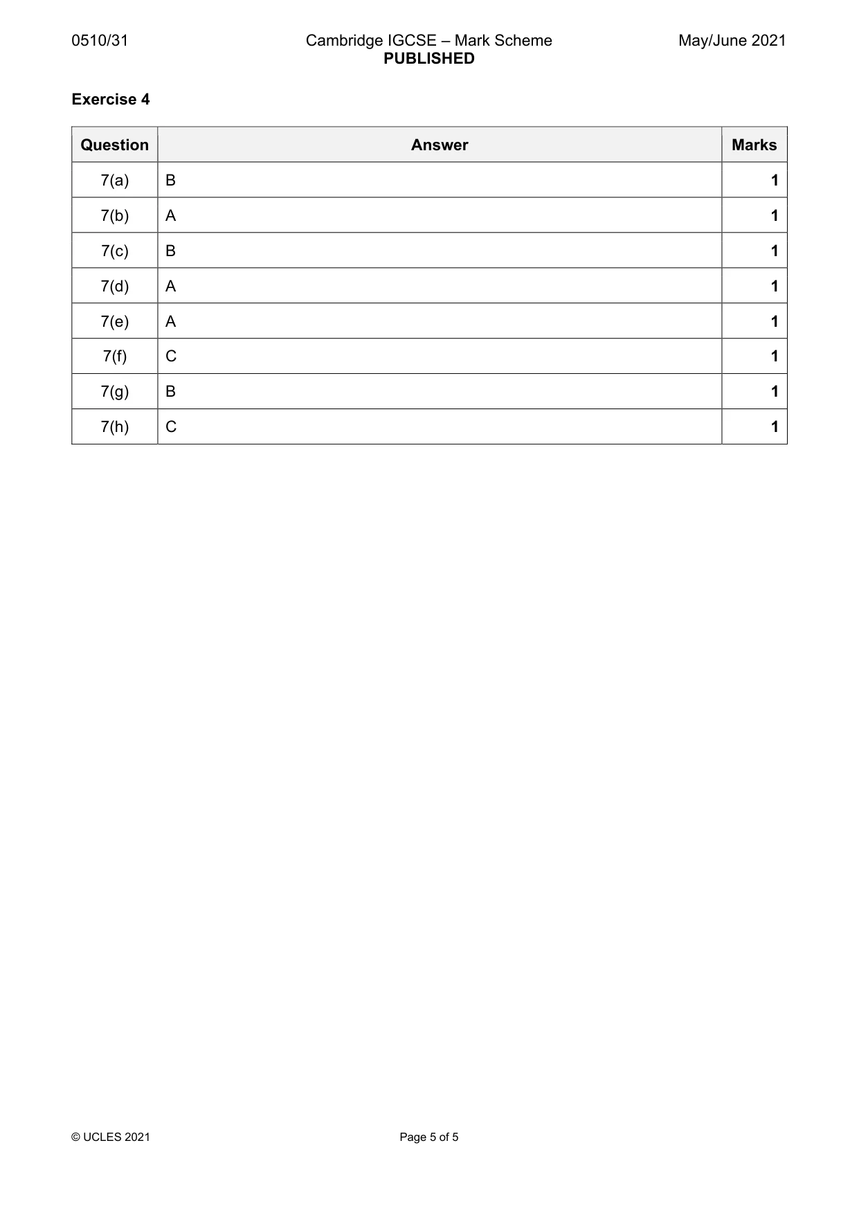 Mark scheme, page 5 of 5