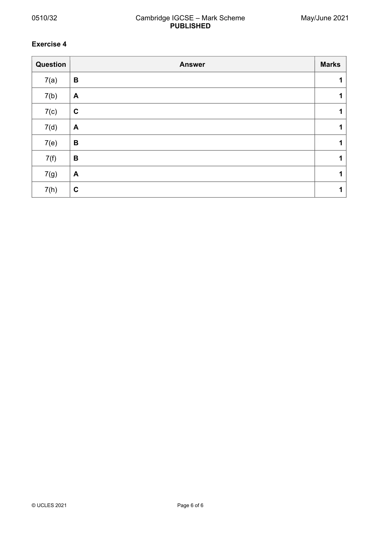 Mark scheme, page 6 of 6