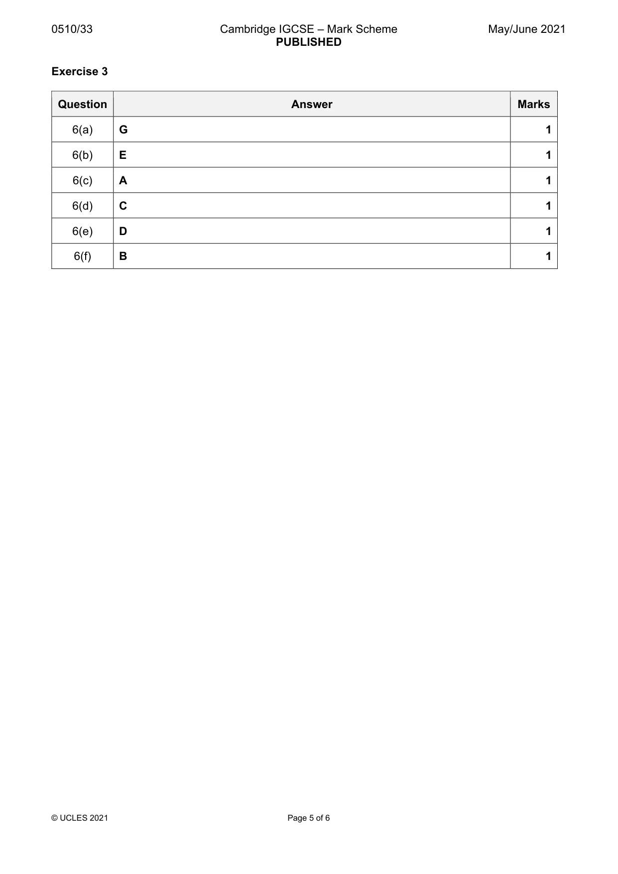Mark scheme, page 5 of 6