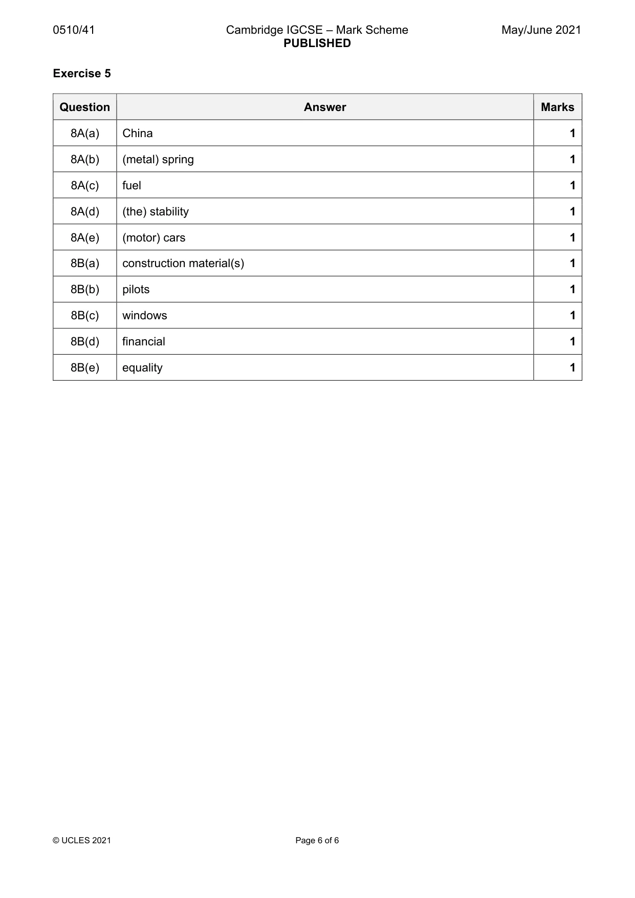 Mark scheme, page 6 of 6