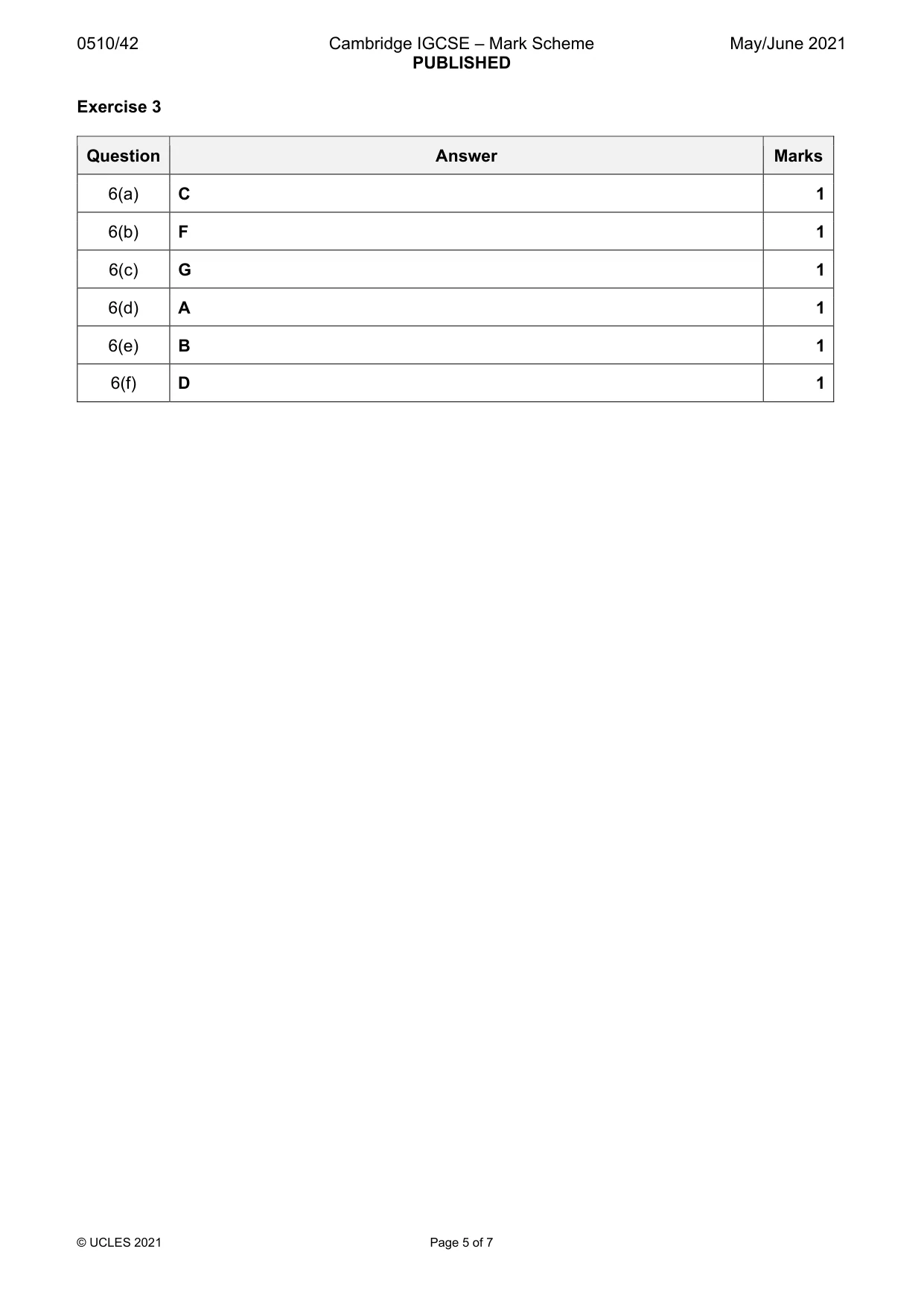 Mark scheme, page 5 of 7