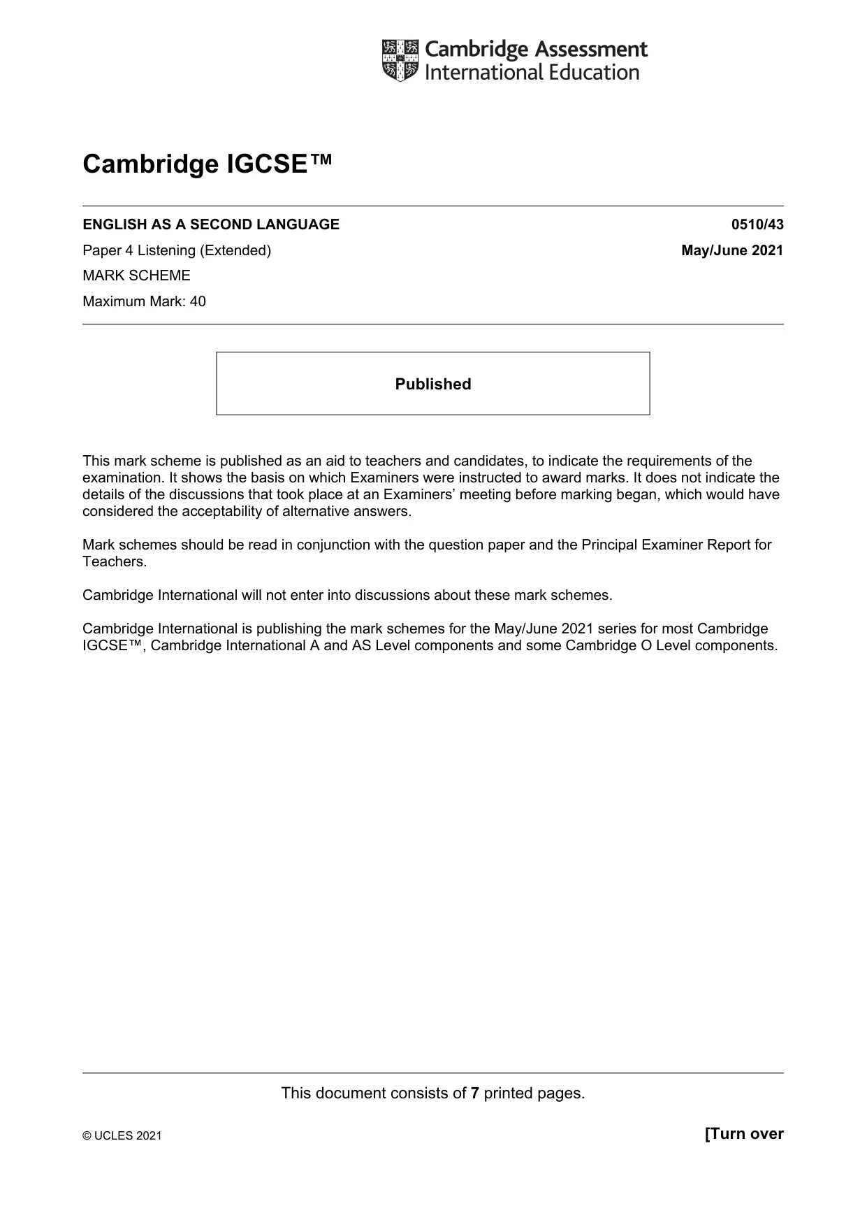 Mark scheme, page 1 of 7