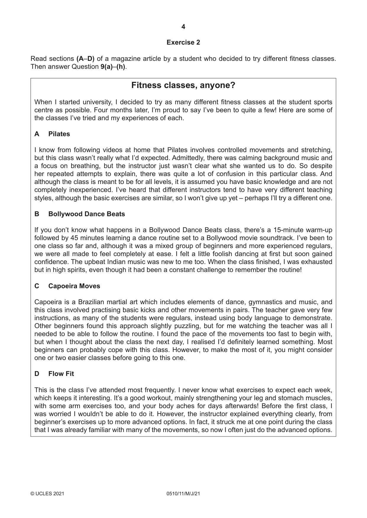 Cambridge IGCSE English - Second Language (oral endorsement) 0510 2021 May/June Paper 1 · Variant 1 question paper, page 4 of 16