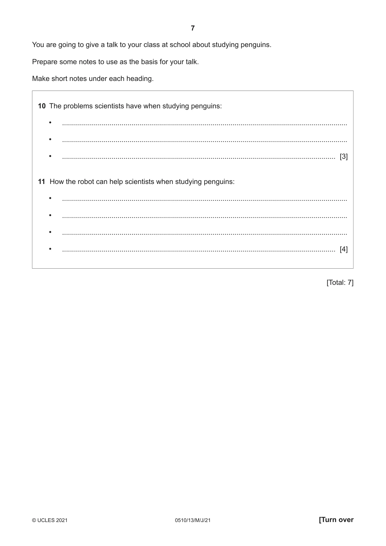 Cambridge IGCSE English - Second Language (oral endorsement) 0510 2021 May/June Paper 1 · Variant 3 question paper, page 7 of 16