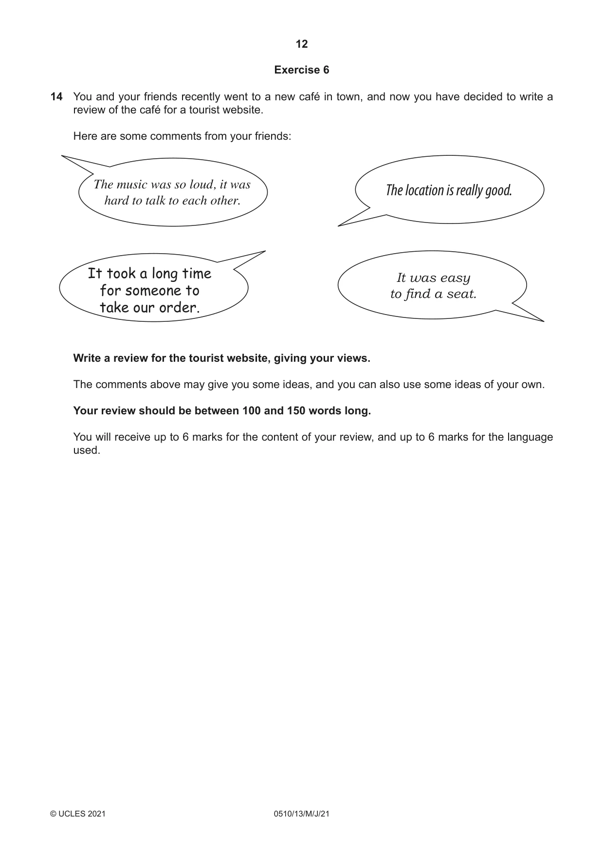 Cambridge IGCSE English - Second Language (oral endorsement) 0510 2021 May/June Paper 1 · Variant 3 question paper, page 12 of 16