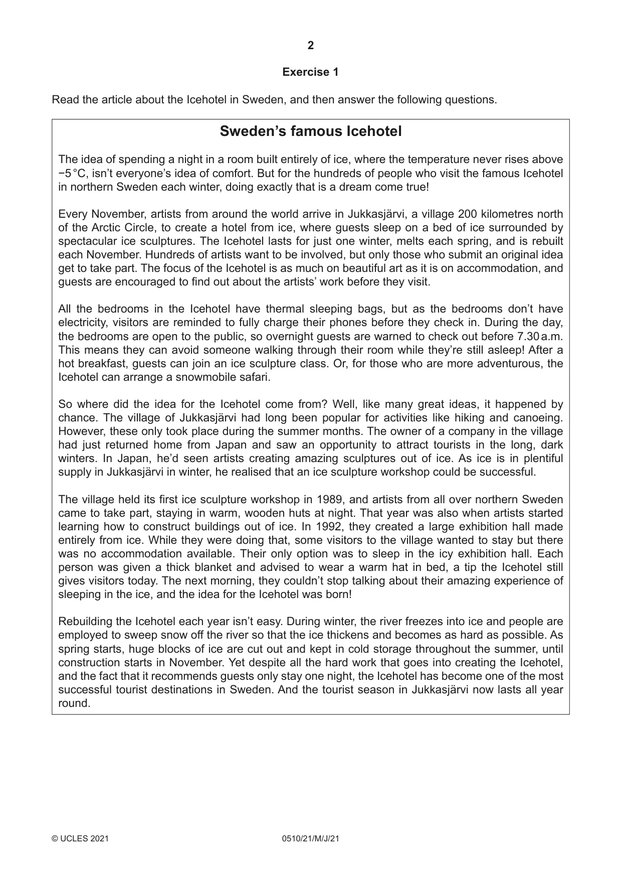 Cambridge IGCSE English - Second Language (oral endorsement) 0510 2021 May/June Paper 2 · Variant 1 question paper, page 2 of 16