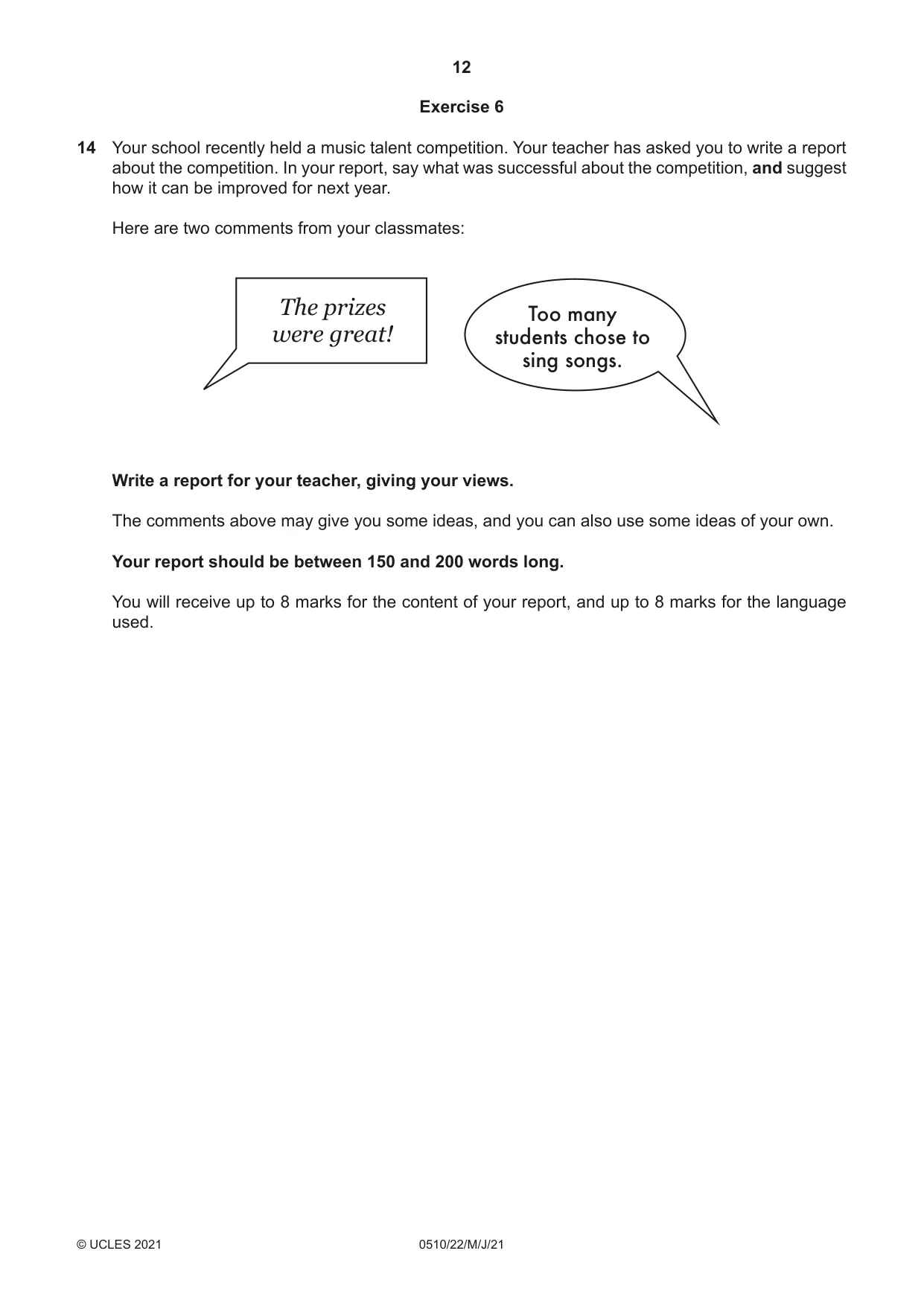 Cambridge IGCSE English - Second Language (oral endorsement) 0510 2021 May/June Paper 2 · Variant 2 question paper, page 12 of 16