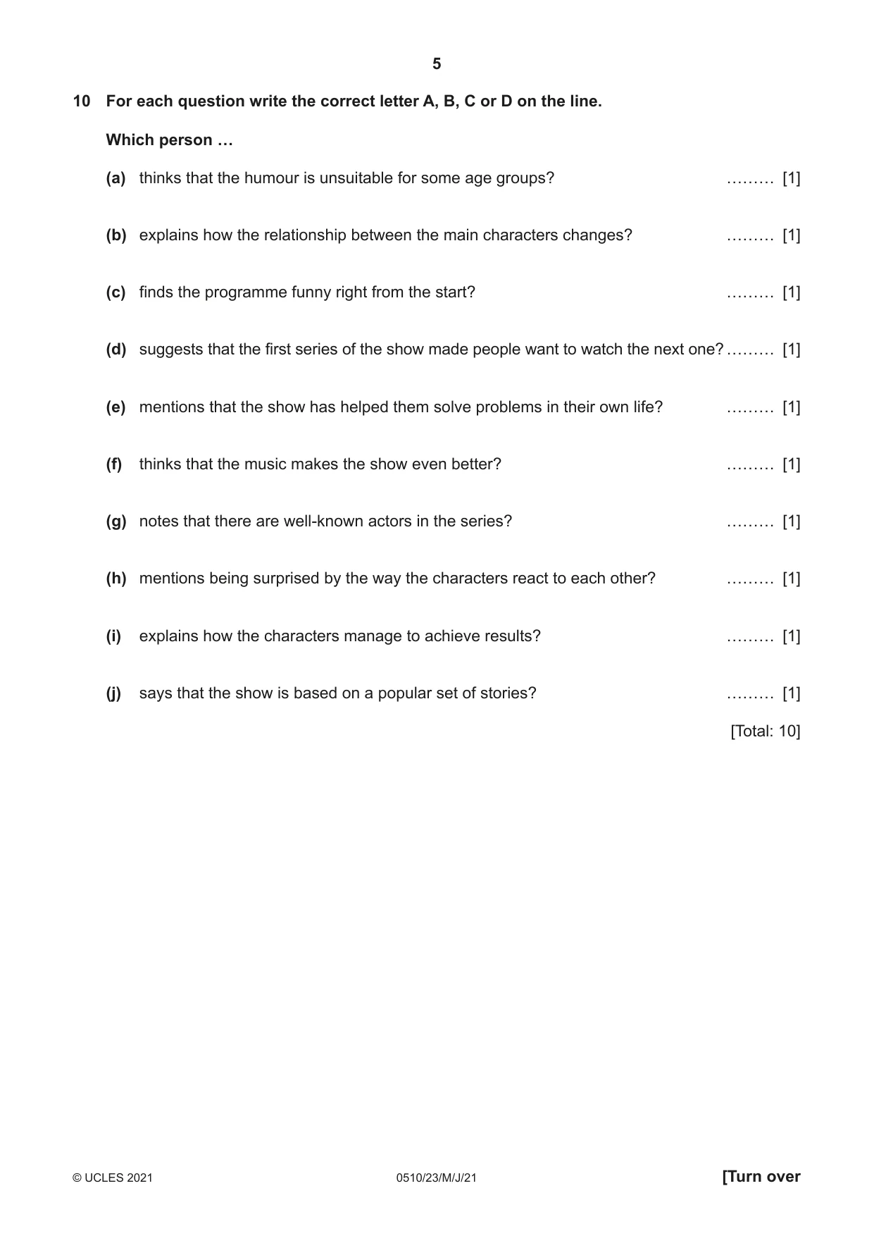 Cambridge IGCSE English - Second Language (oral endorsement) 0510 2021 May/June Paper 2 · Variant 3 question paper, page 5 of 16
