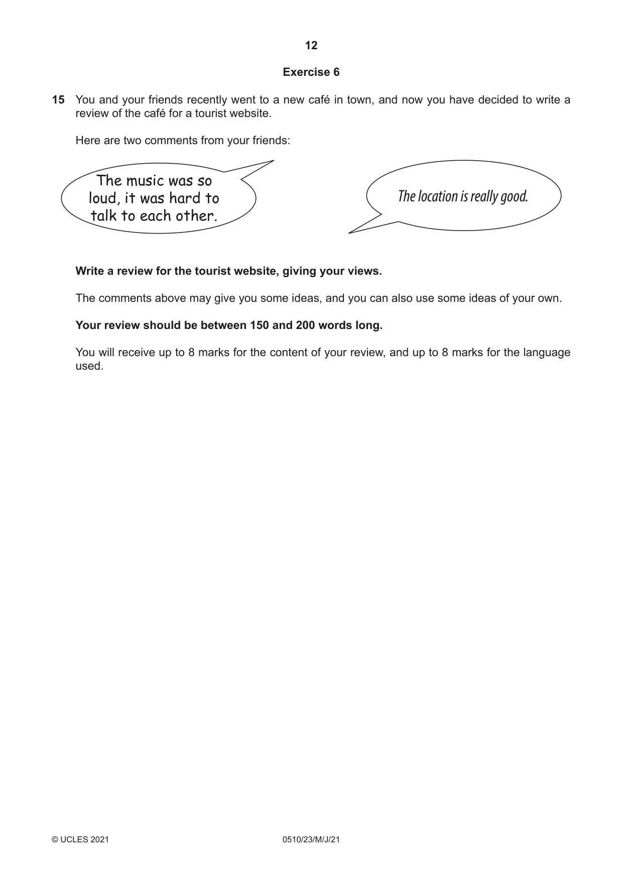 Cambridge IGCSE English - Second Language (oral endorsement) 0510 2021 May/June Paper 2 · Variant 3 question paper, page 12 of 16