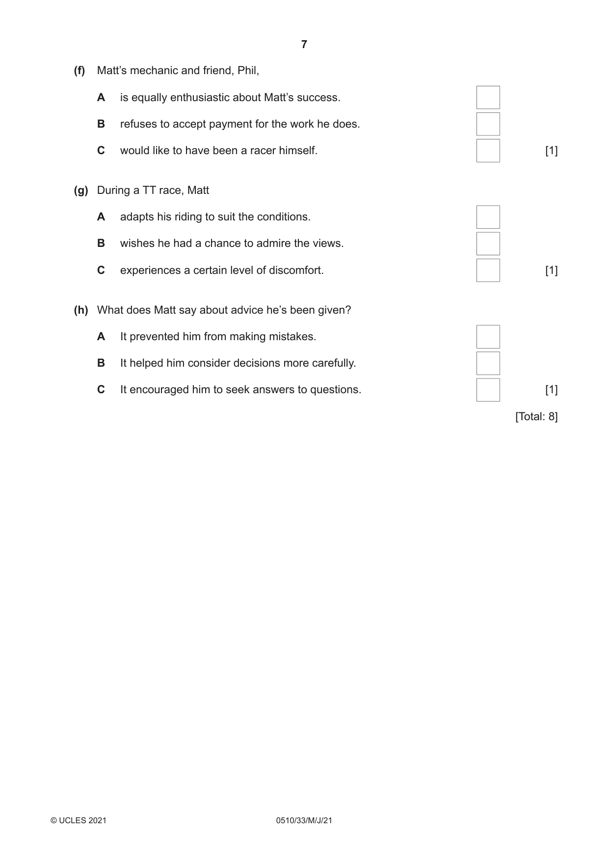 Cambridge IGCSE English - Second Language (oral endorsement) 0510 2021 May/June Paper 3 · Variant 3 question paper, page 7 of 8