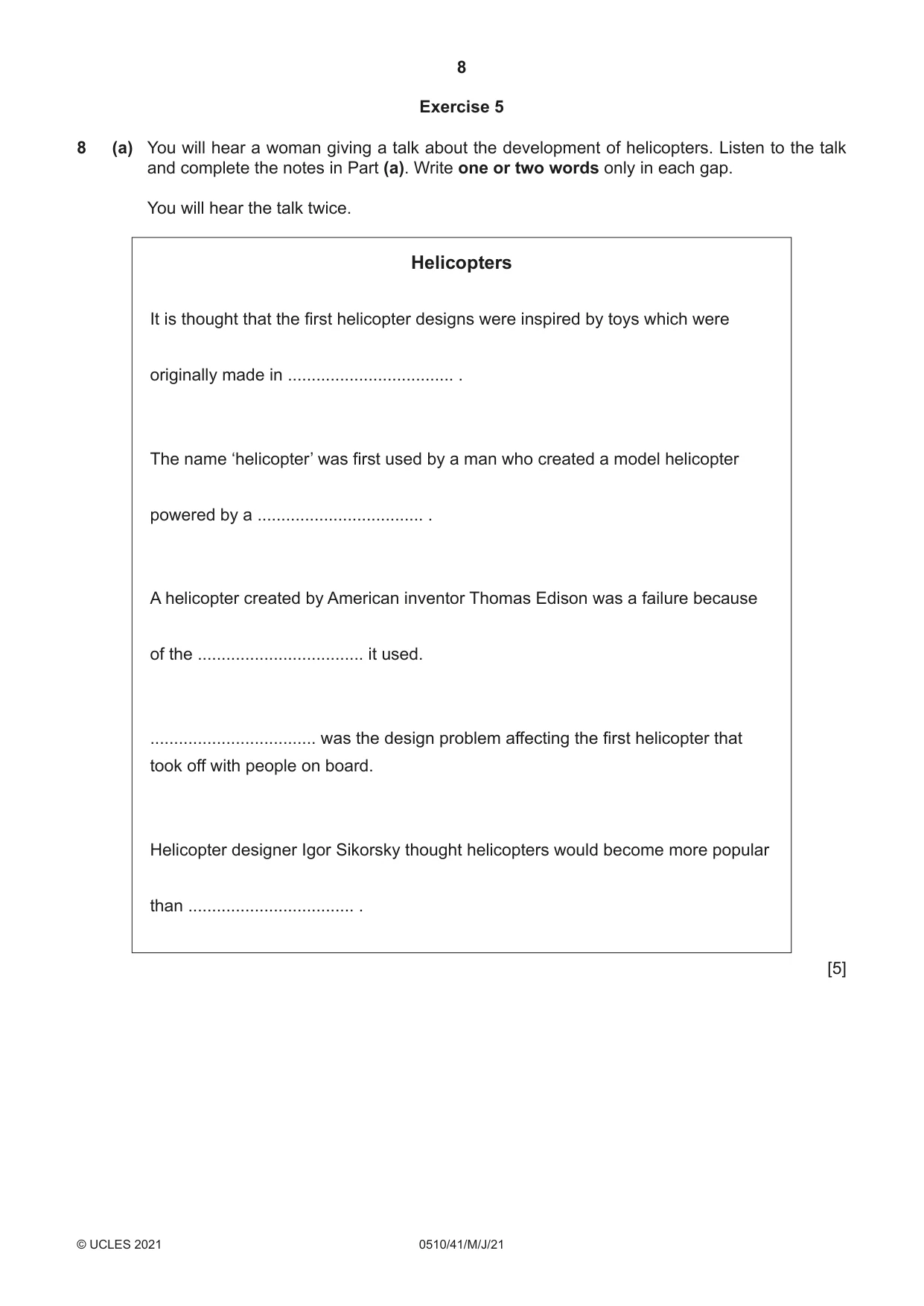 Cambridge IGCSE English - Second Language (oral endorsement) 0510 2021 May/June Paper 4 · Variant 1 question paper, page 8 of 12