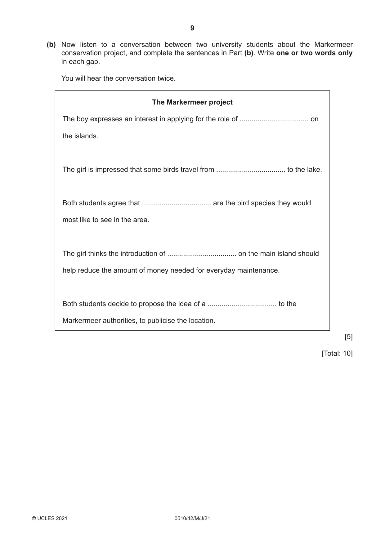 Cambridge IGCSE English - Second Language (oral endorsement) 0510 2021 May/June Paper 4 · Variant 2 question paper, page 9 of 12