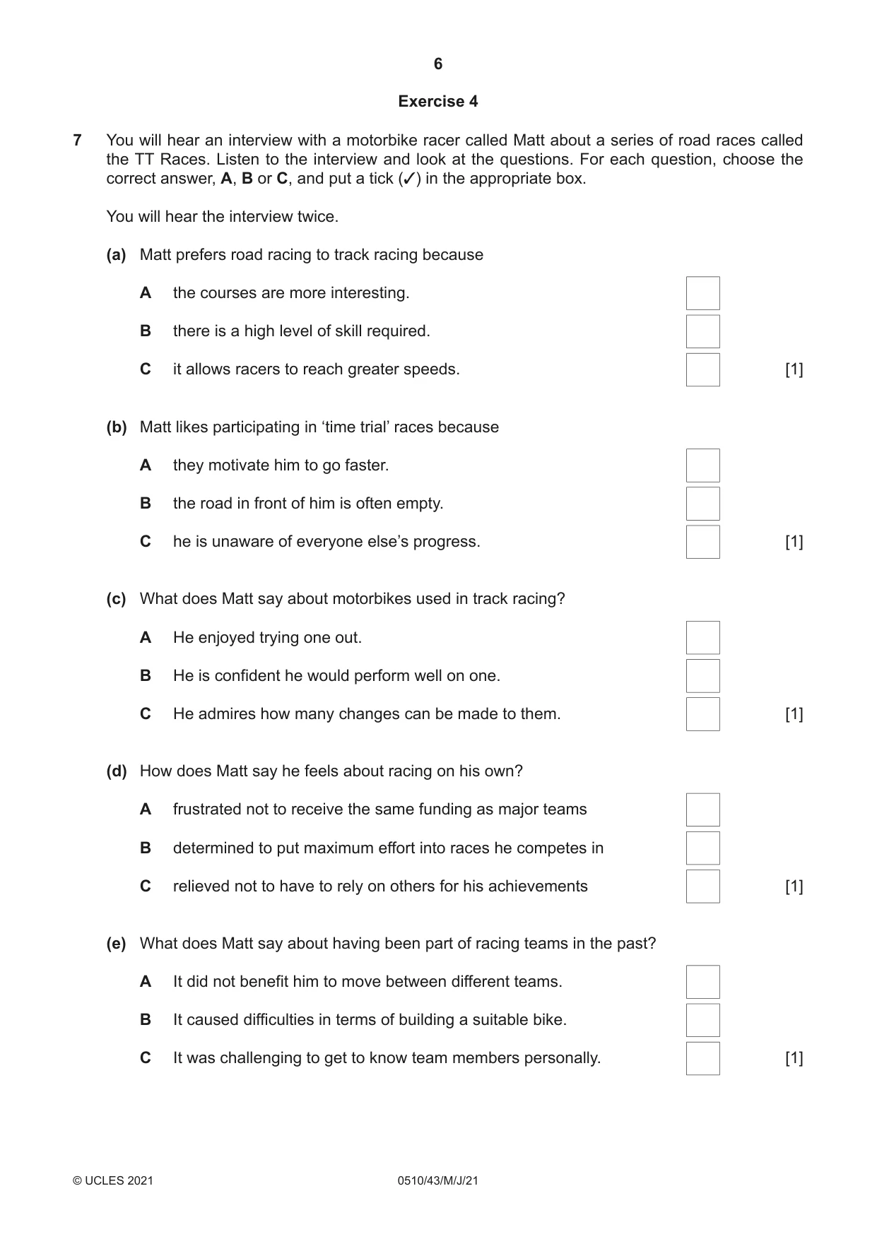 Cambridge IGCSE English - Second Language (oral endorsement) 0510 2021 May/June Paper 4 · Variant 3 question paper, page 6 of 12