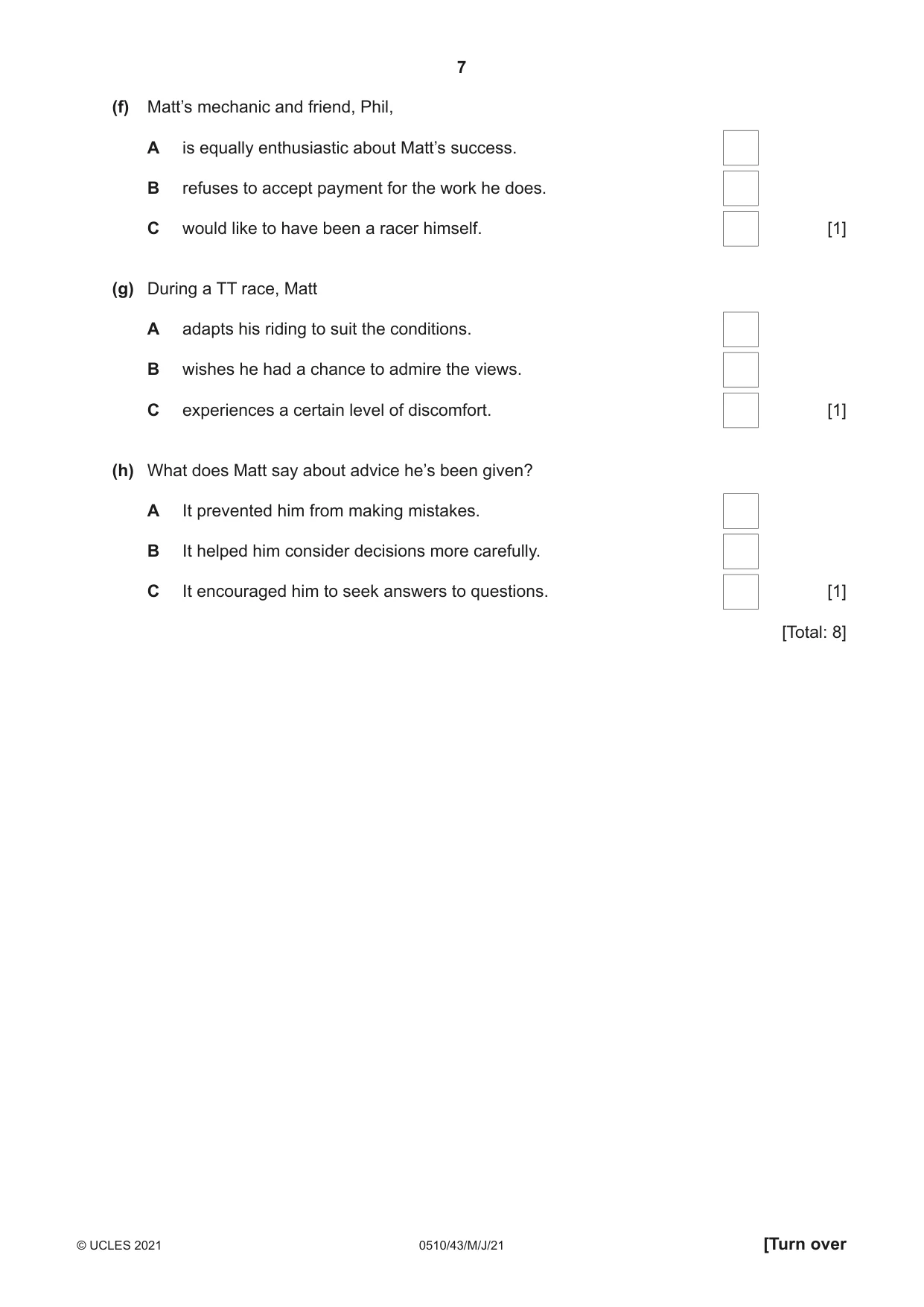Cambridge IGCSE English - Second Language (oral endorsement) 0510 2021 May/June Paper 4 · Variant 3 question paper, page 7 of 12