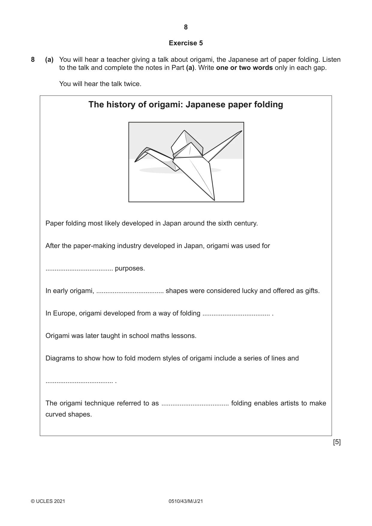Cambridge IGCSE English - Second Language (oral endorsement) 0510 2021 May/June Paper 4 · Variant 3 question paper, page 8 of 12