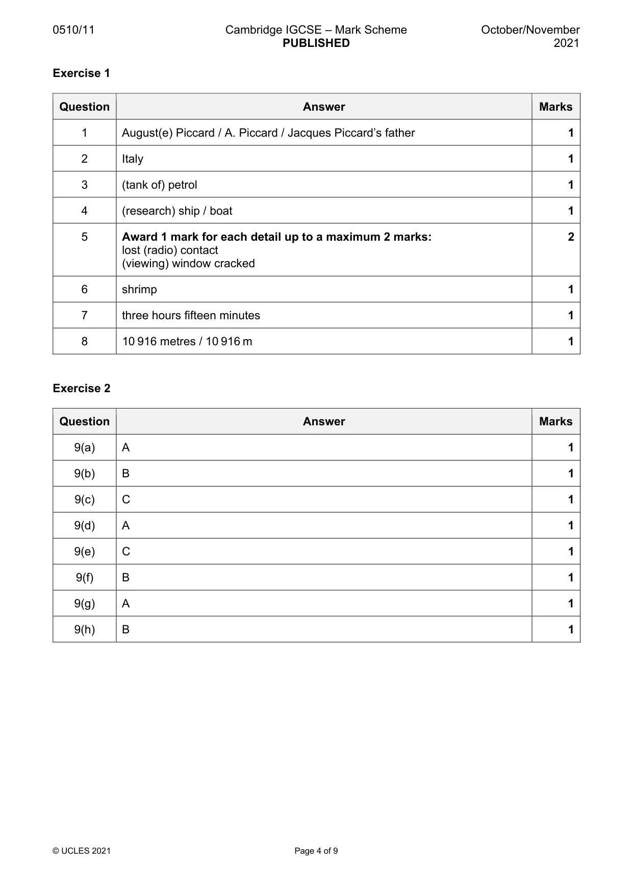 Mark scheme, page 4 of 9