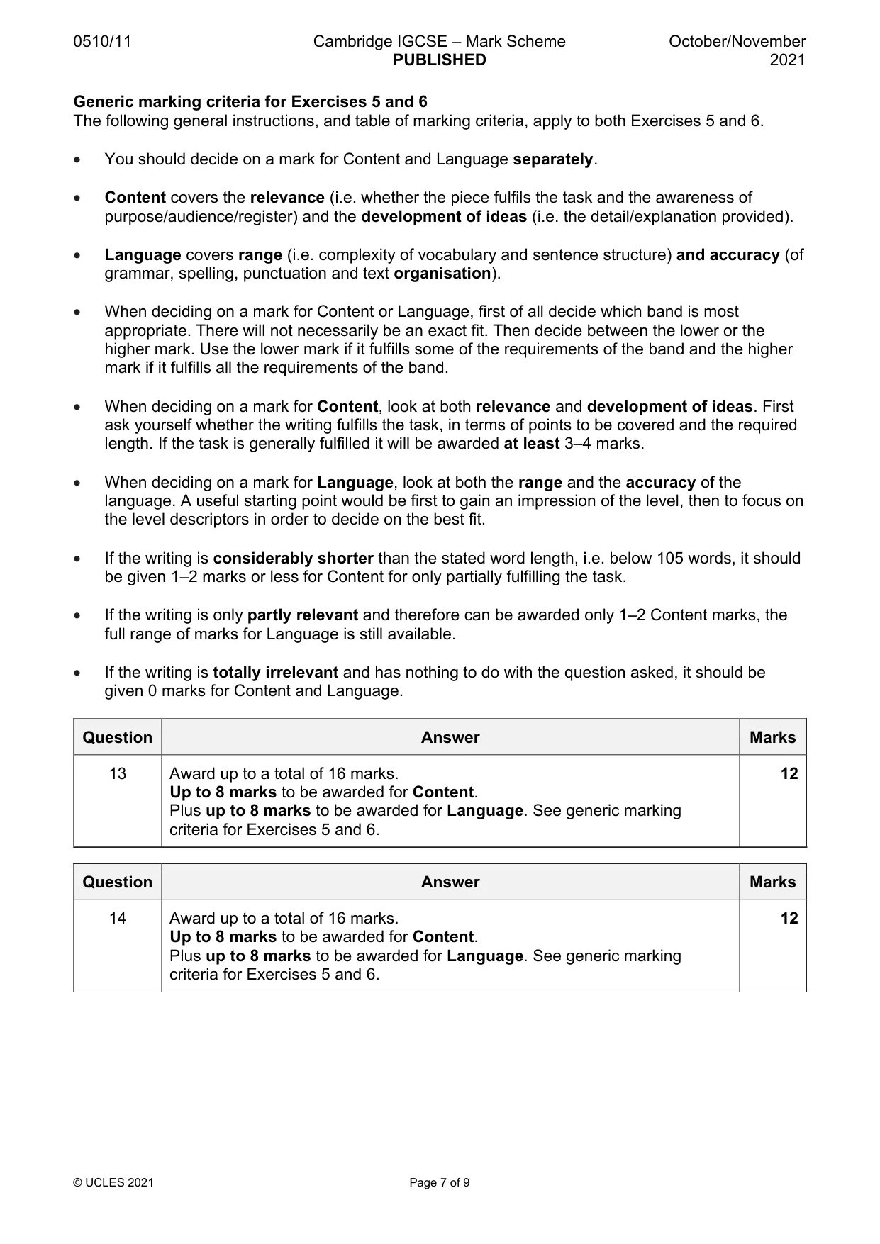 Mark scheme, page 7 of 9