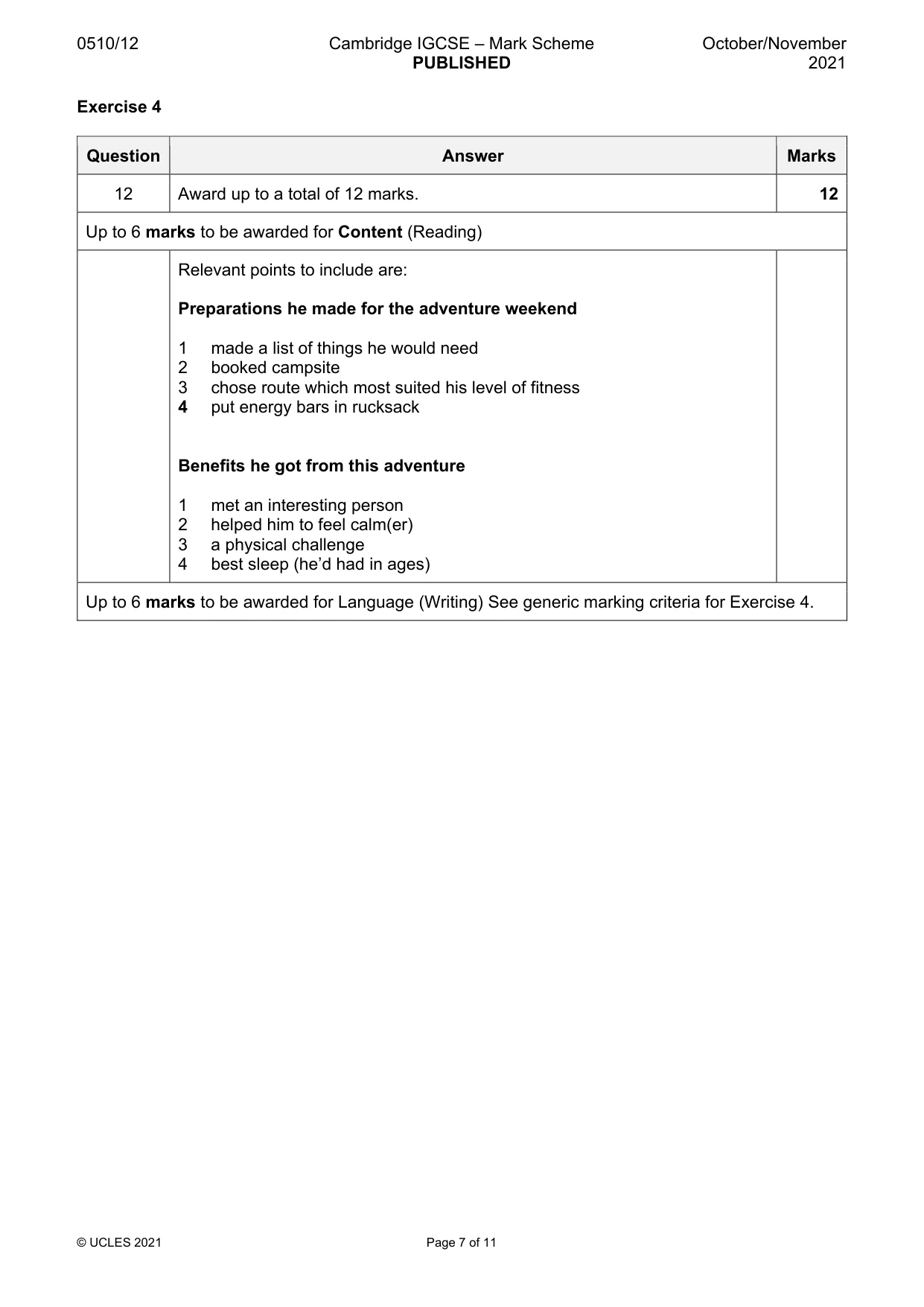 Mark scheme, page 7 of 11