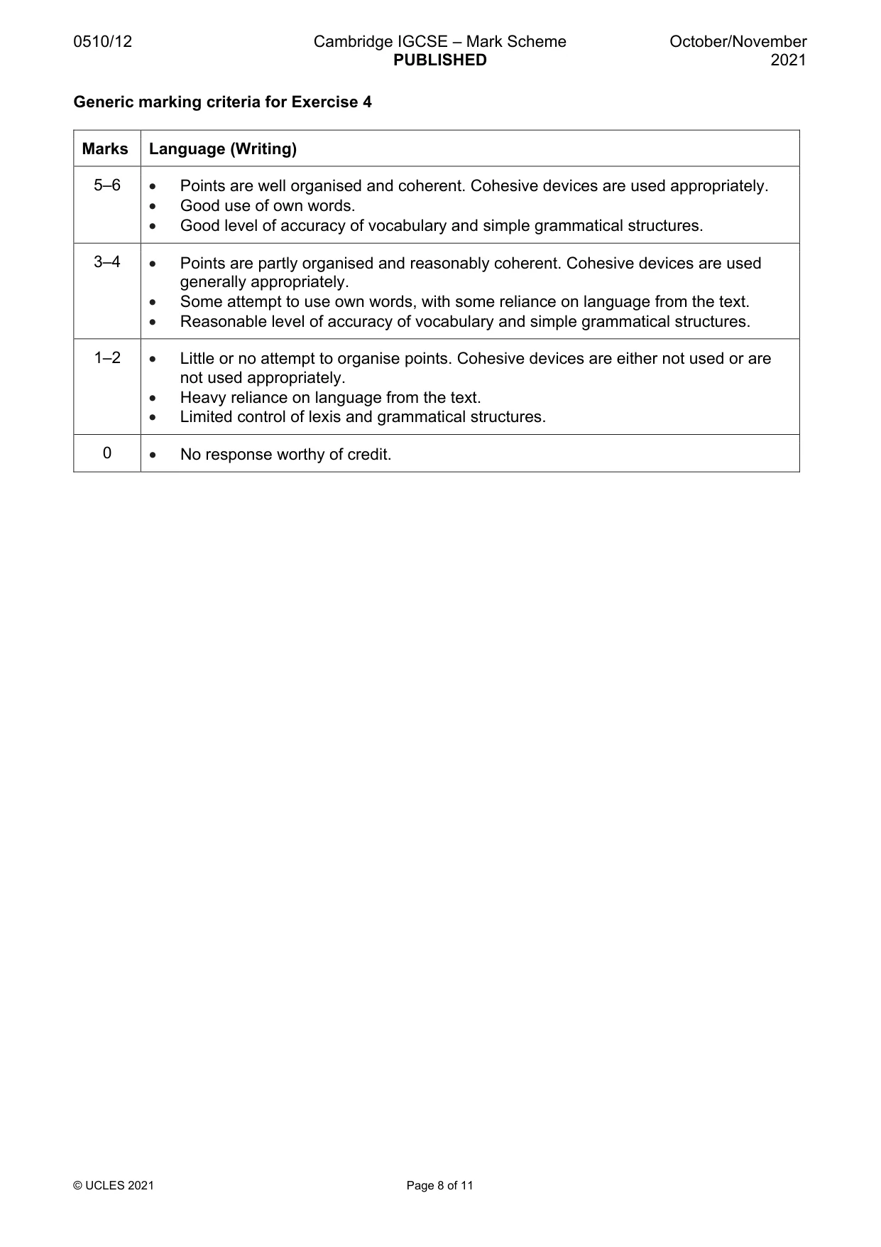 Mark scheme, page 8 of 11