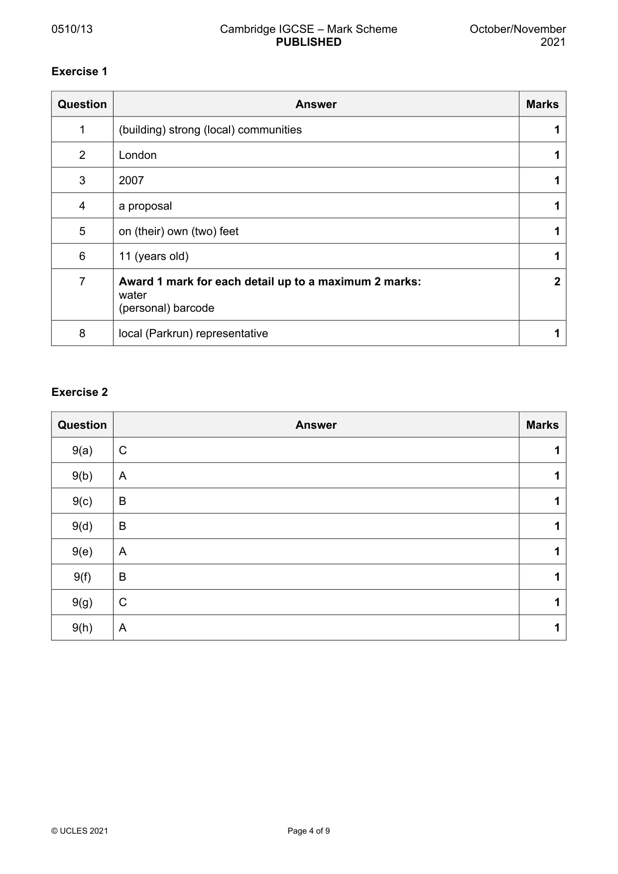 Mark scheme, page 4 of 9