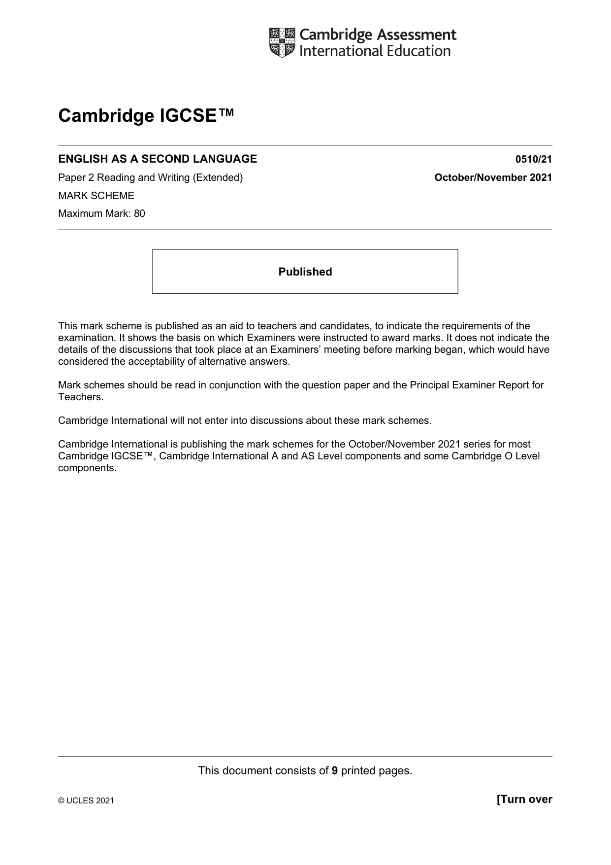 Mark scheme, page 1 of 9