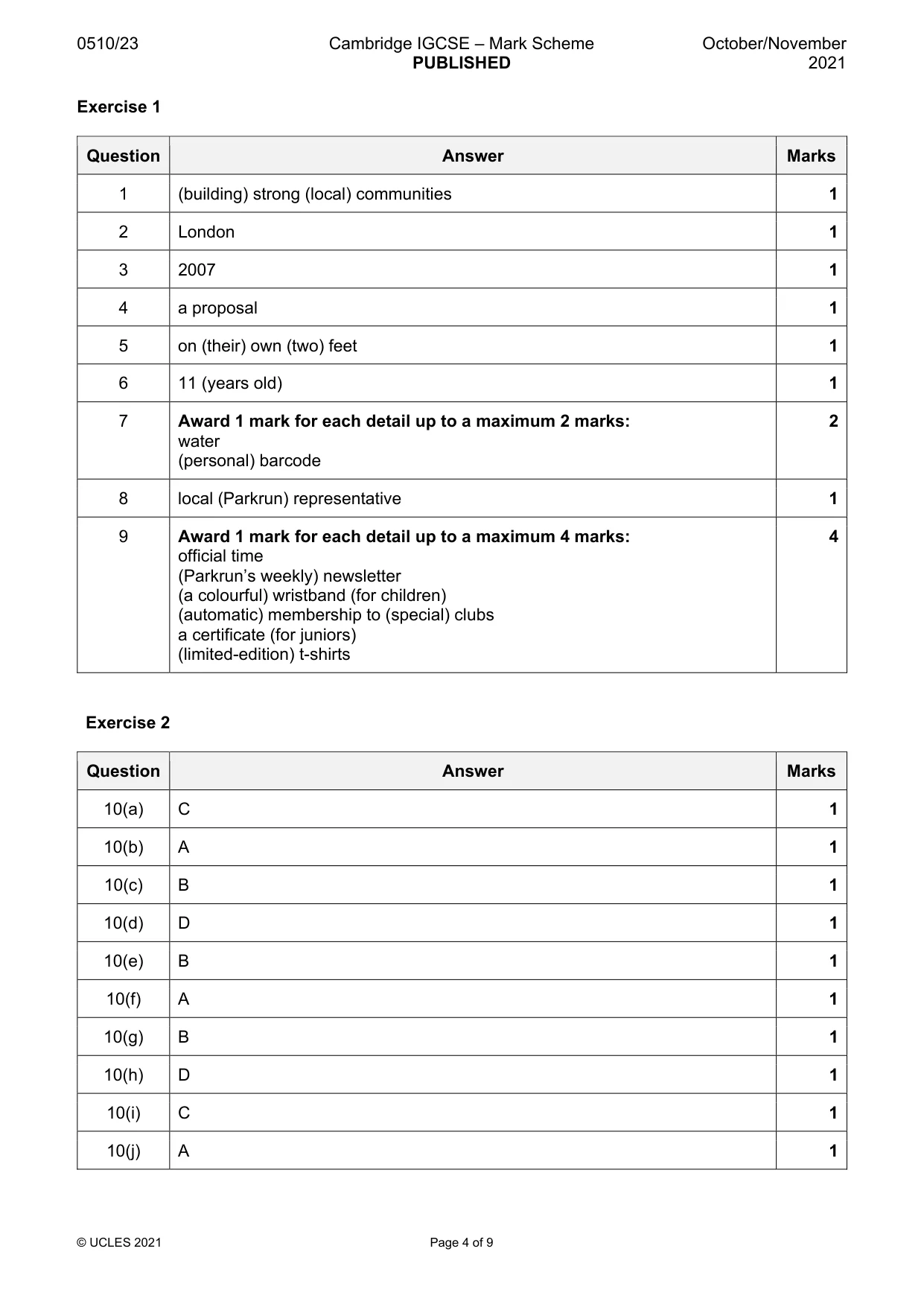 Mark scheme, page 4 of 9