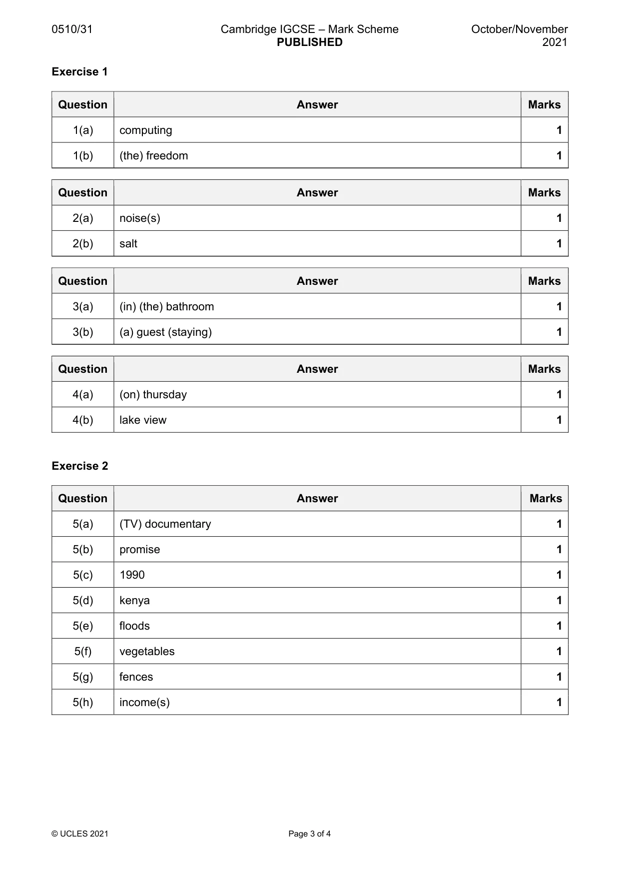 Mark scheme, page 3 of 4