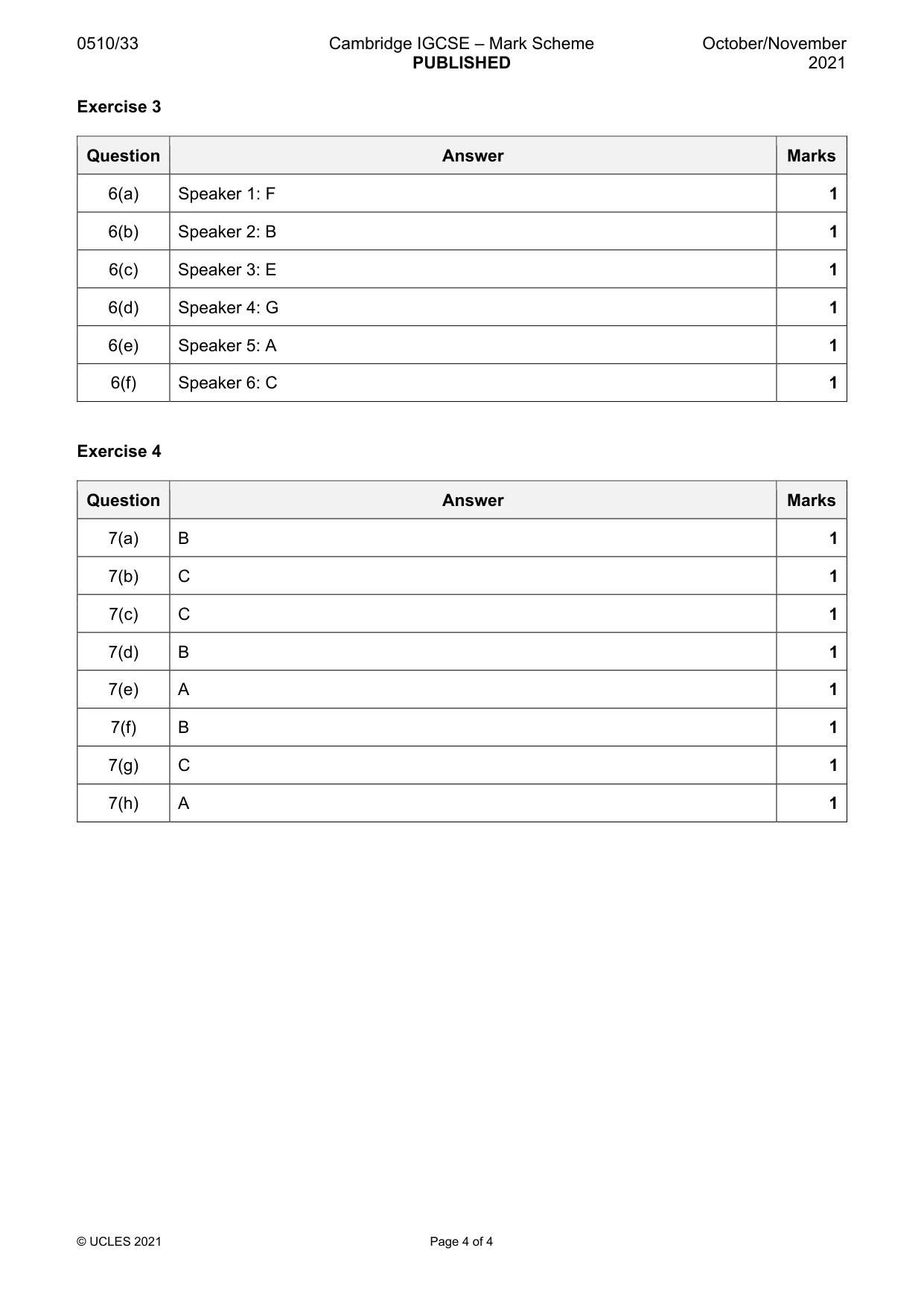 Mark scheme, page 4 of 4