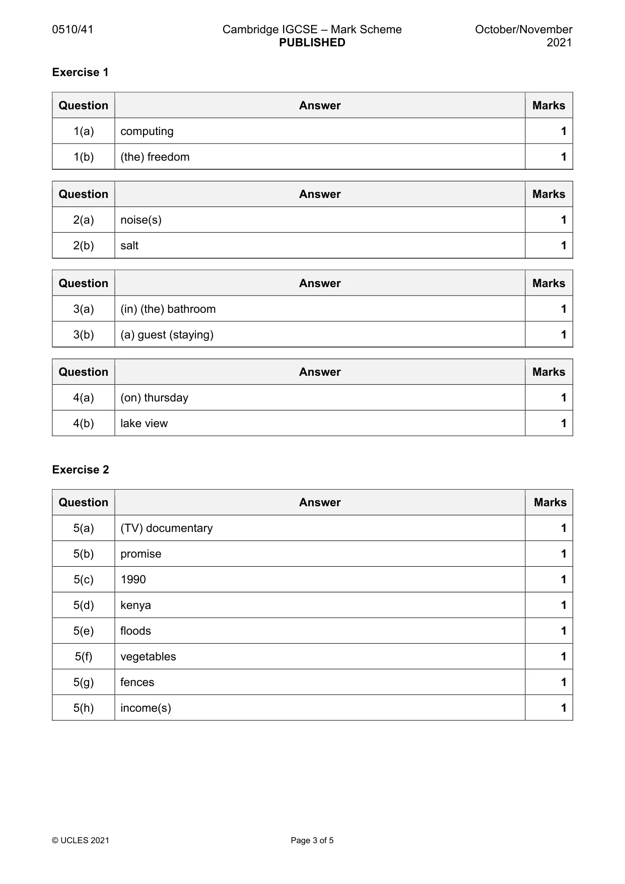 Mark scheme, page 3 of 5