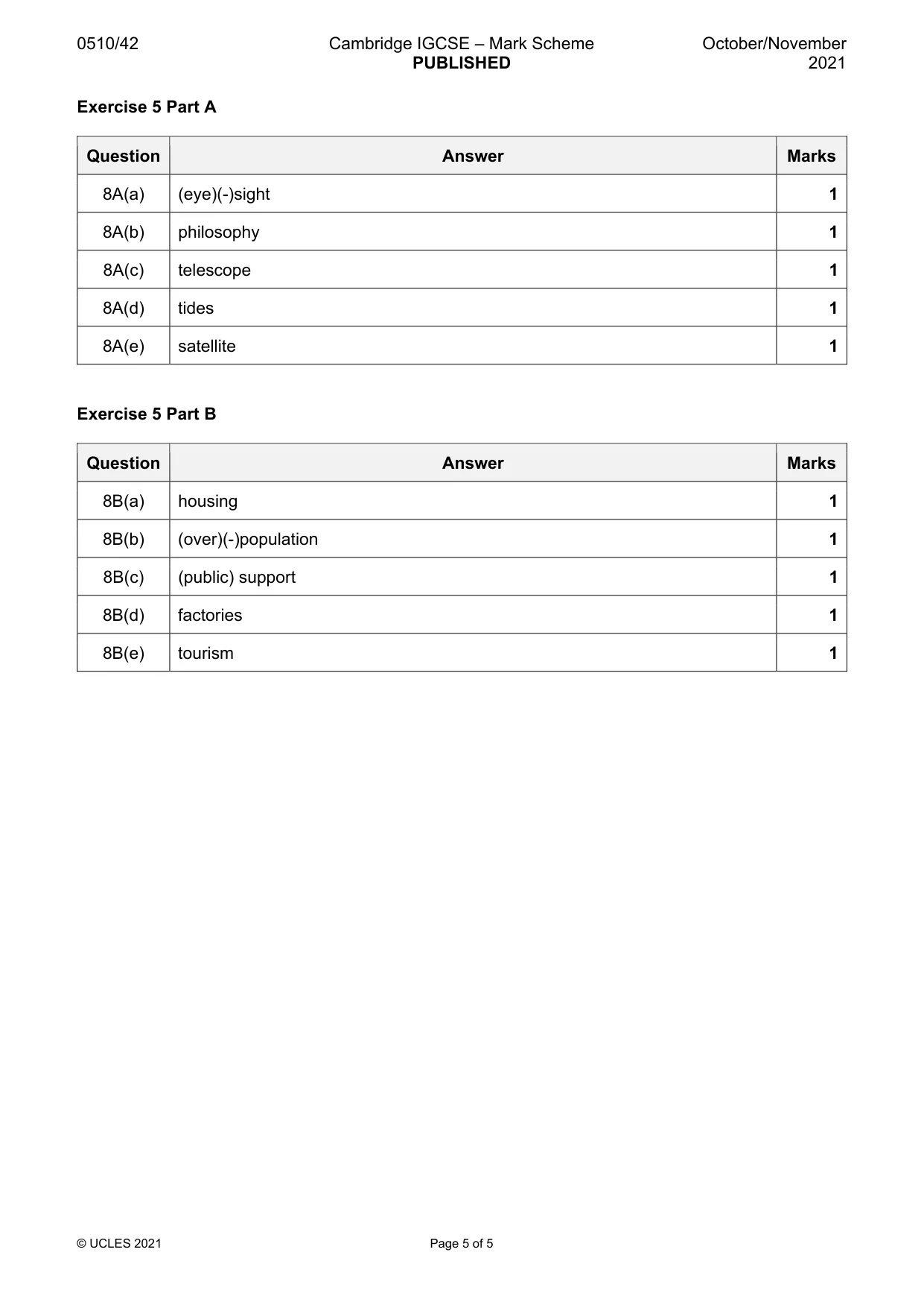Mark scheme, page 5 of 5