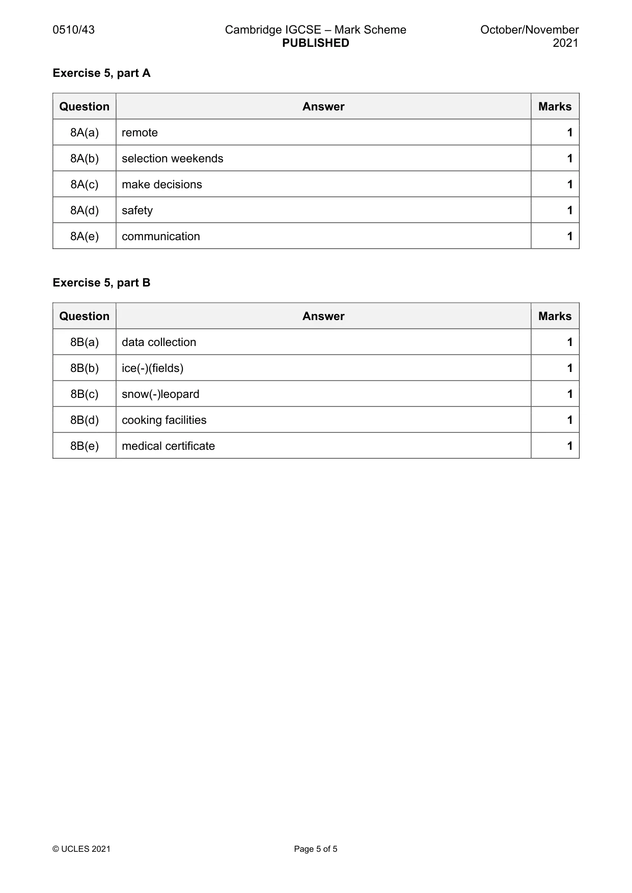 Mark scheme, page 5 of 5