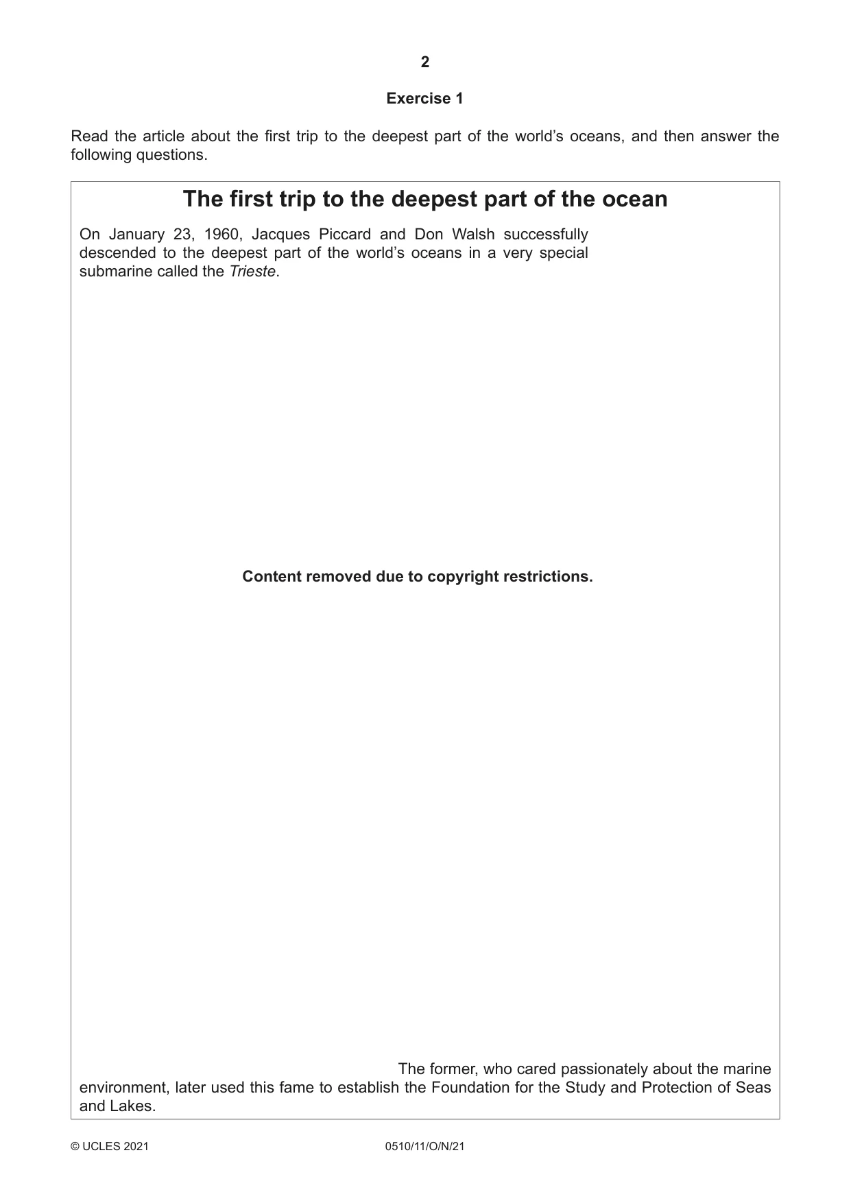Cambridge IGCSE English - Second Language (oral endorsement) 0510 2021 Oct/Nov Paper 1 · Variant 1 question paper, page 2 of 16