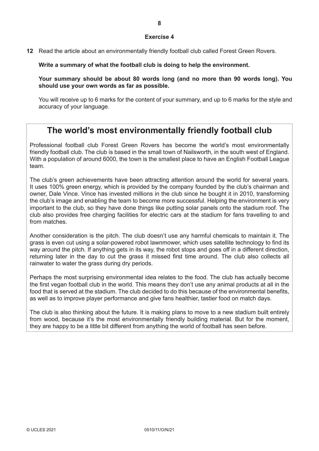 Cambridge IGCSE English - Second Language (oral endorsement) 0510 2021 Oct/Nov Paper 1 · Variant 1 question paper, page 8 of 16