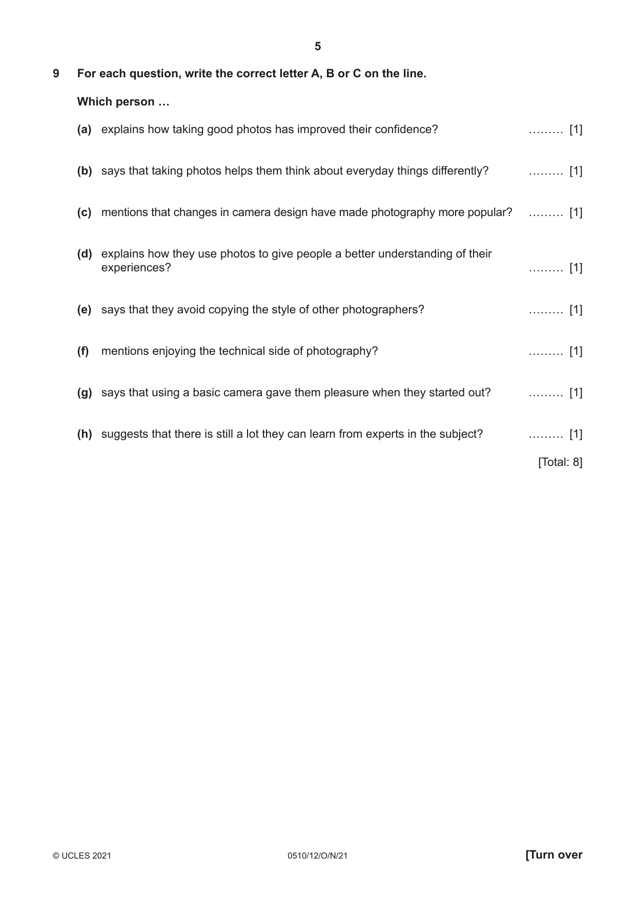 Cambridge IGCSE English - Second Language (oral endorsement) 0510 2021 Oct/Nov Paper 1 · Variant 2 question paper, page 5 of 16