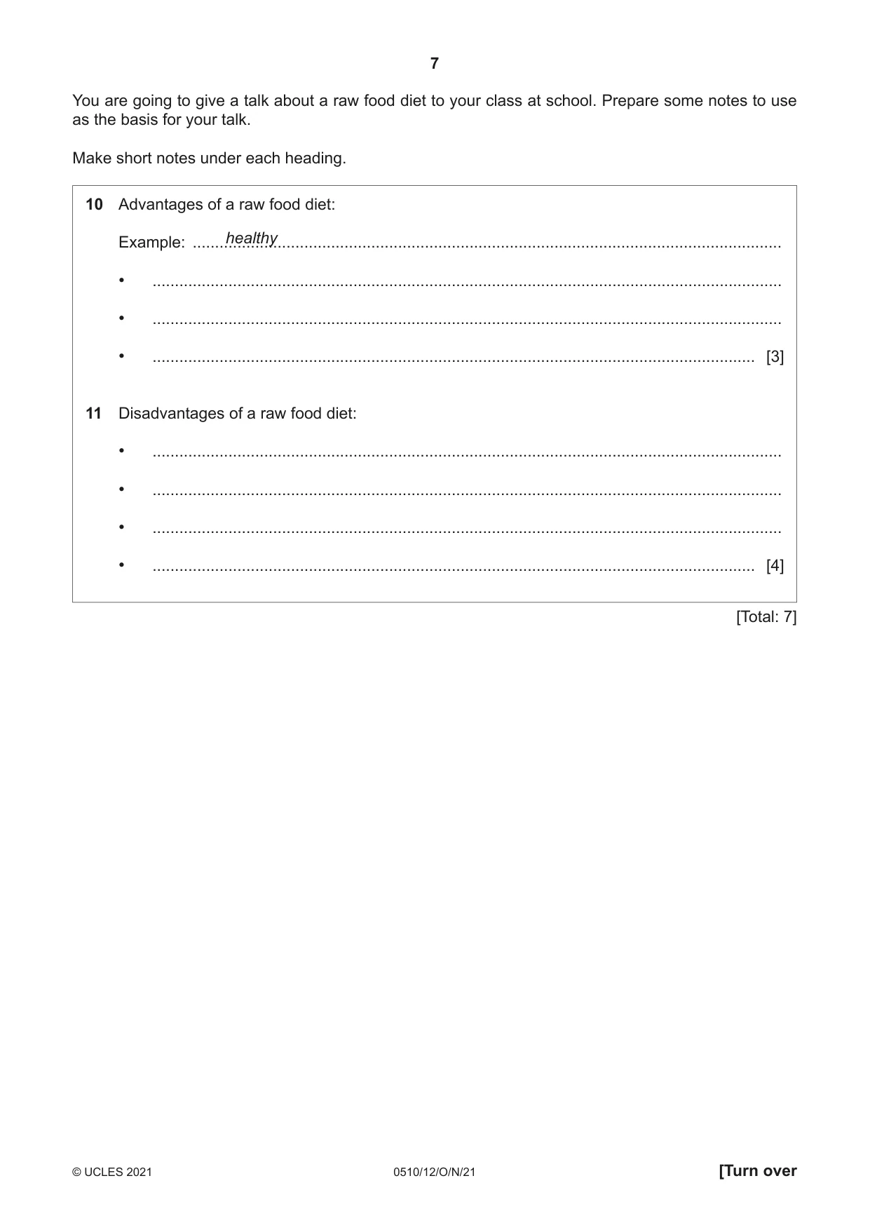 Cambridge IGCSE English - Second Language (oral endorsement) 0510 2021 Oct/Nov Paper 1 · Variant 2 question paper, page 7 of 16